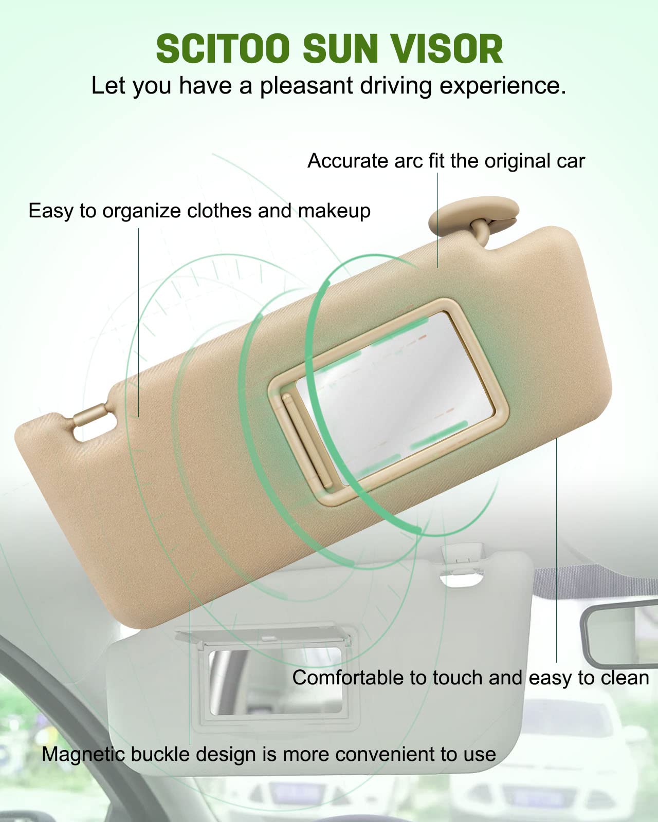 Scitoo Beige Right Passenger Side Interior Sun Visor Fit For Toyota For Tacoma 2005-2014 Without Sunroof (Oe:74320-04181-E1,7432