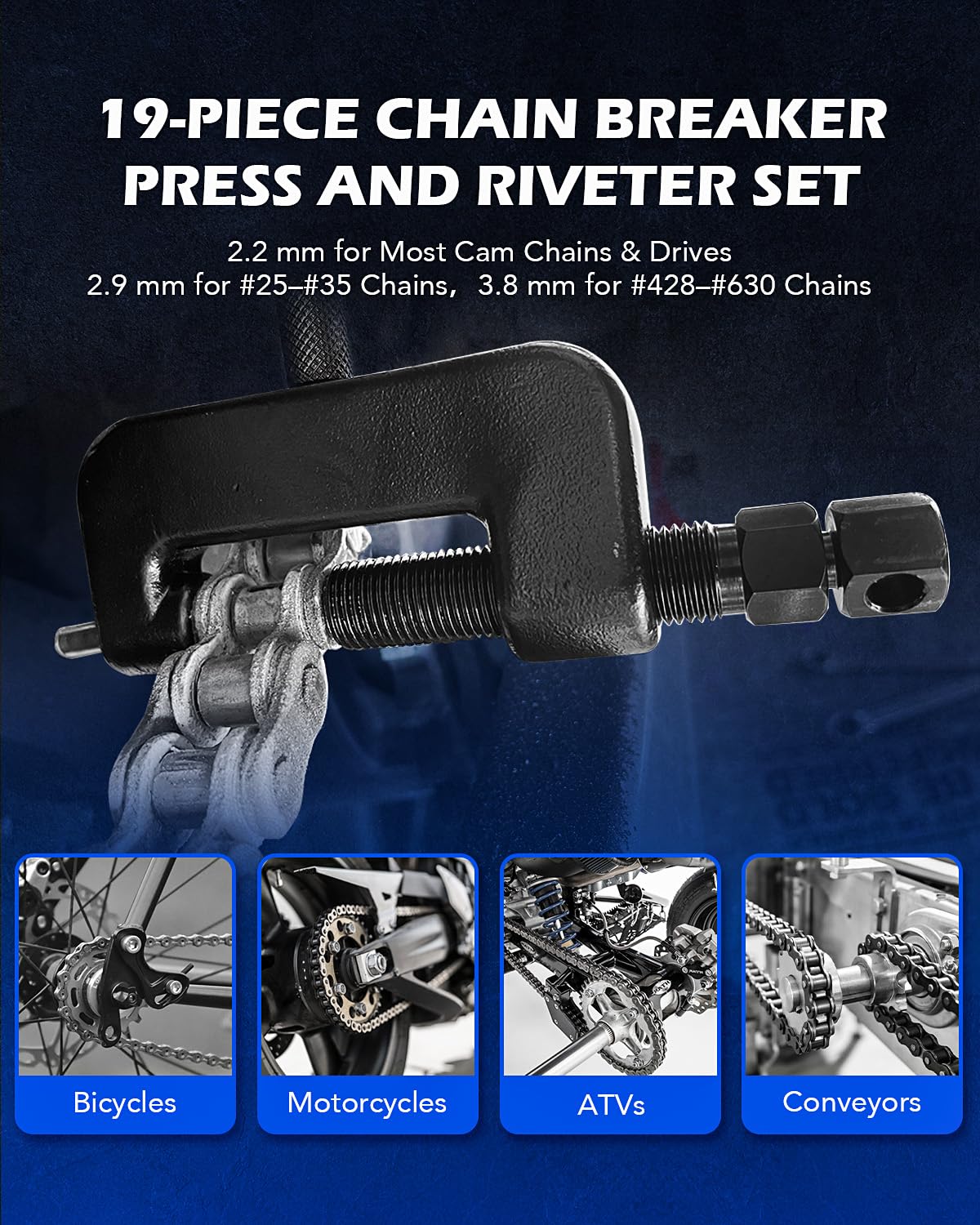 Orion Motor Tech 19Pc Chain Brake Tool Kit With C Frame 3 Anvils 5 Break Tips, Dirtbike Atv Bicycle Motorcycle Chain Tool Chain