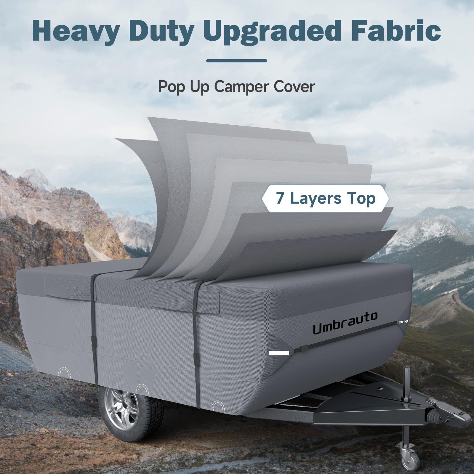 Umbrauto Pop Up Folding Camper Cover Fits 12'-14', Upgraded 7 Layers Top Tent Trailer Cover Waterproof Extra Thick Polypropylene