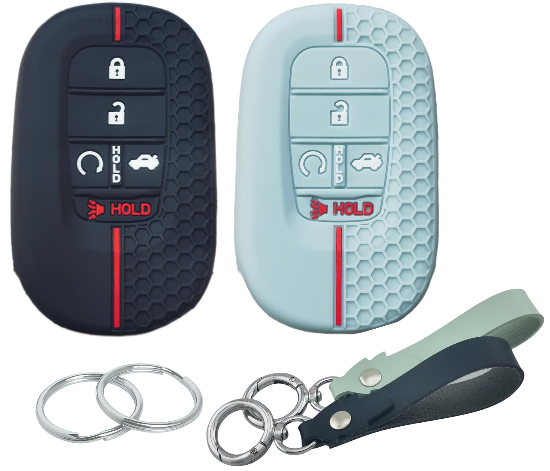 Runzuie 2Pcs 5 Buttons Silicone Smart Key Fob Cover For 2022 2023 2024 Honda Accord Civic Pilot Hr-V Cr-V Sport Si Ex Ex-L Touri