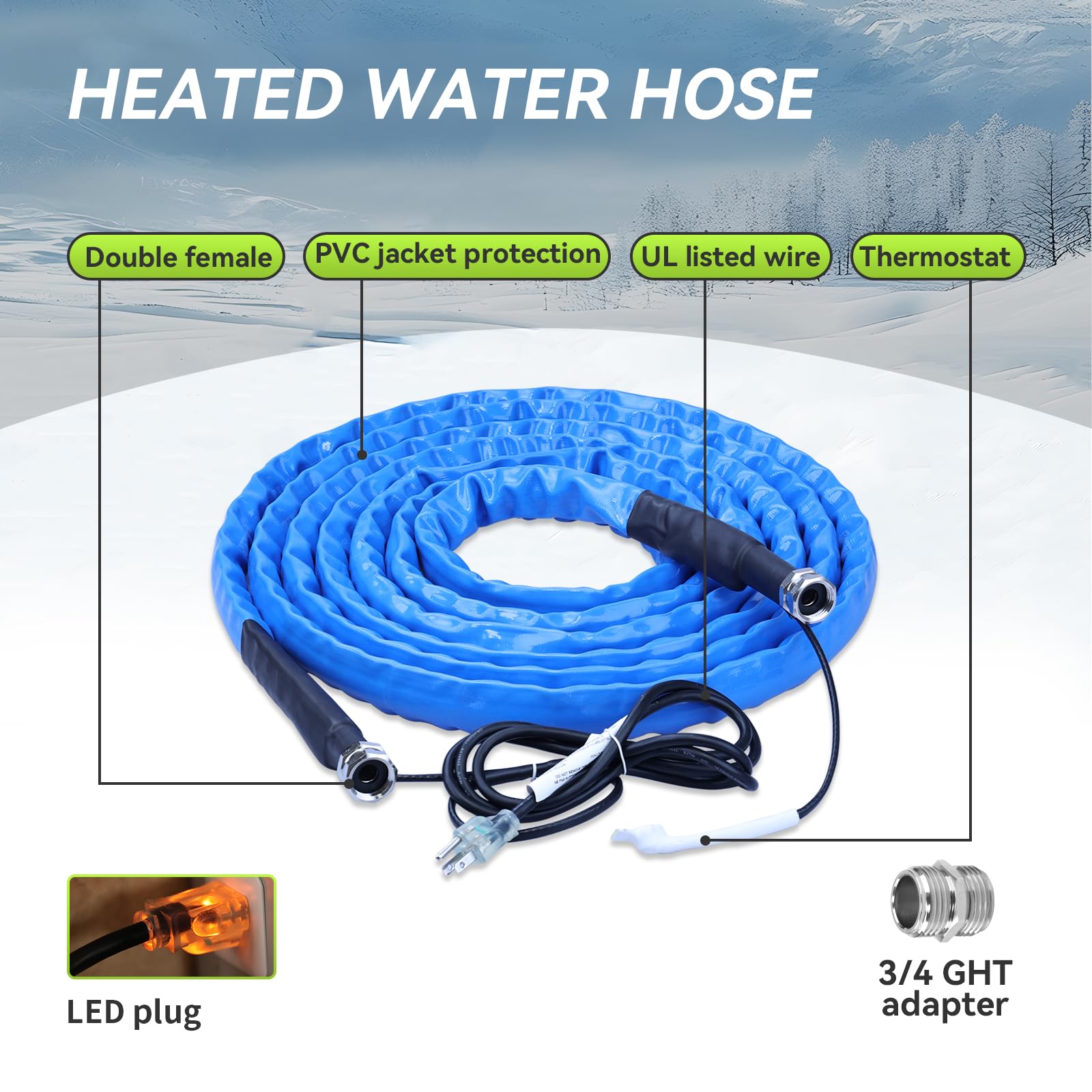 Rvmate Heated Water Hose For Rv 35Ft, -20 ? Antifreeze Heated Rv Water Hose With Energy Saving Thermostat, For Rv/Camper/Home/Ga