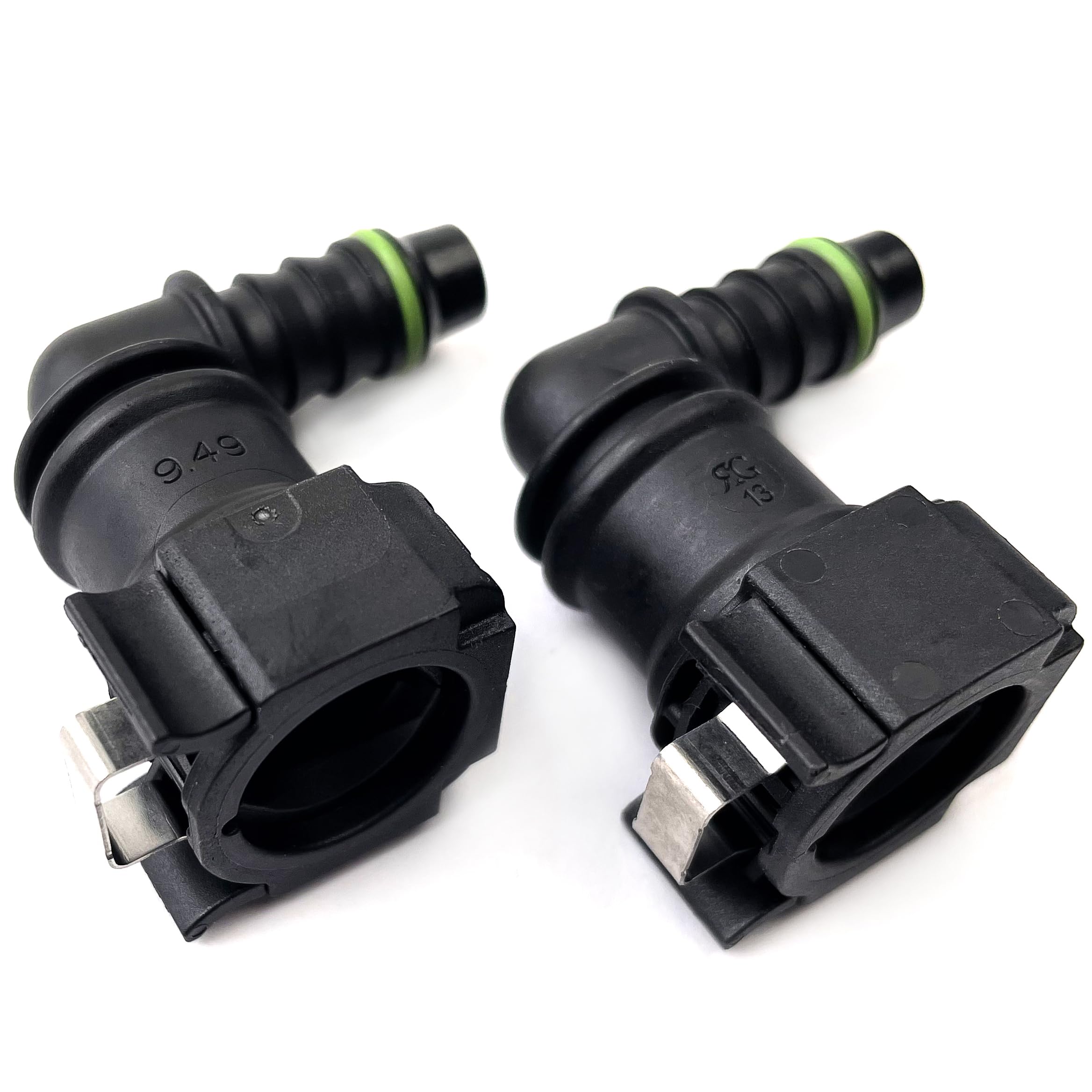 Fuel Line Quick Connector 3/8 Bundy Female To Barb 90 Degree Adapters Fit For 3/8 Steel To 5/16 Id Nylon Tubing, Pack Of 2