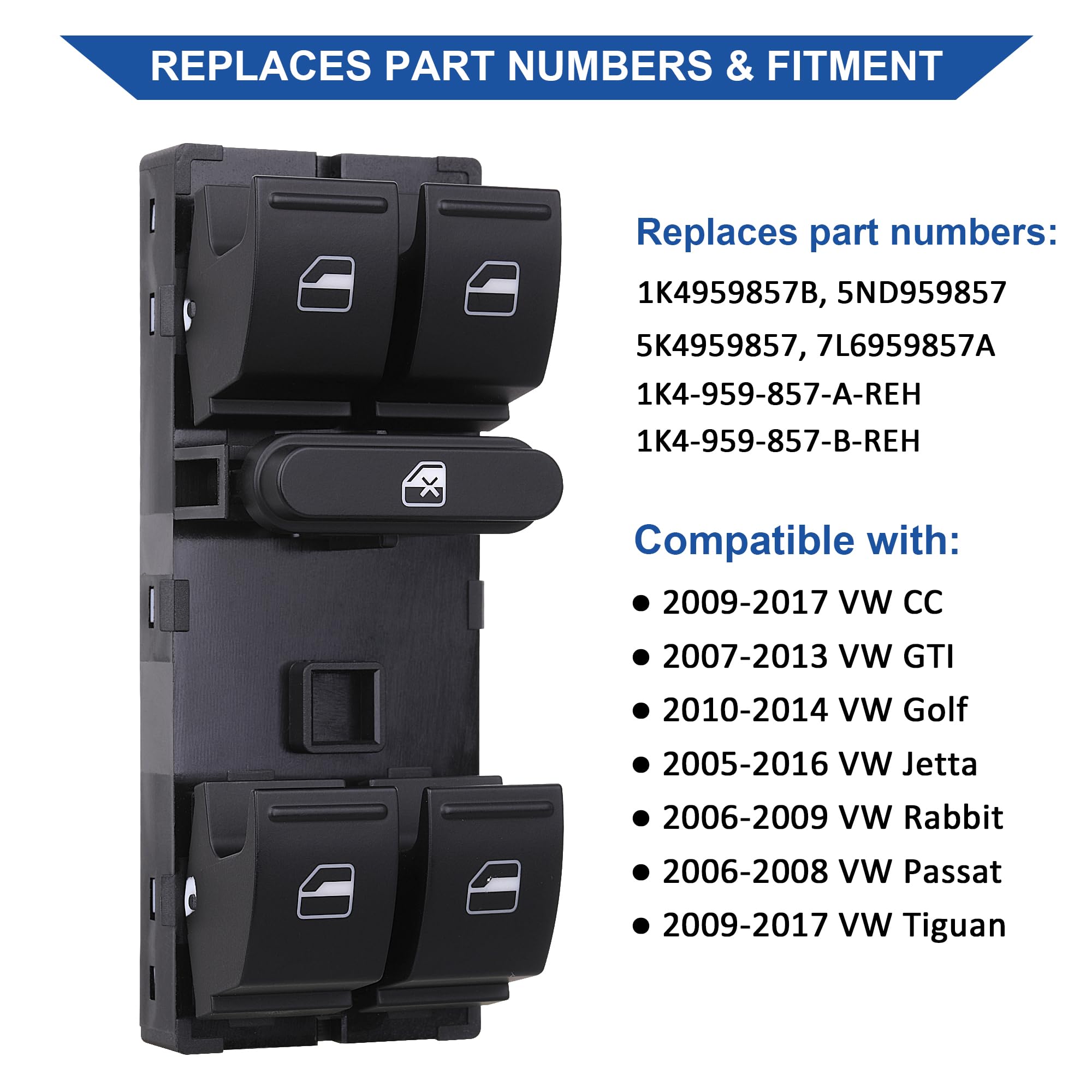 AiYiGu Driver Side Power Master Window Switch, Compatible with 2005-2014 VW Jetta/Golf/Passat | CC/Tiguan/Rabbit/GTI,Replace 1K4