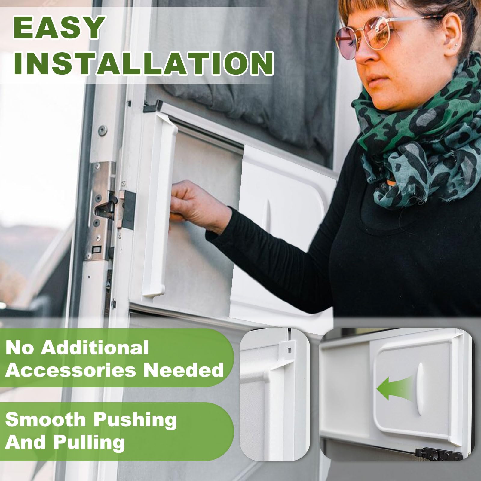 Janhemei 12 RV Screen Door Slider Panel with Latch, Premium Screen Door Protector for RV, Trailer, Camper, Motor Home, Cargo T