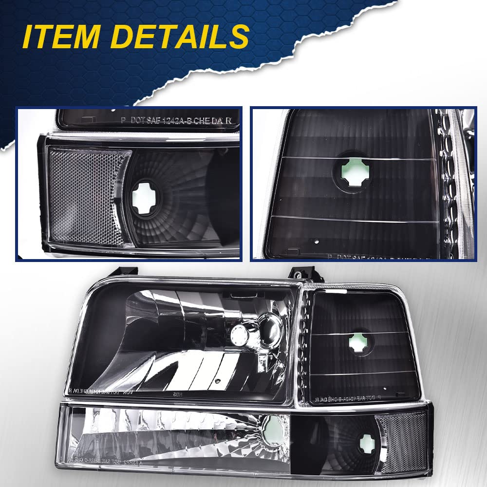 Cheda Headlights Assembly Compatible With 1992-1996 Ford Bronco F150/ 1992-1997 F250 F350 Super Duty W/Corner Signal Bumper Lamp