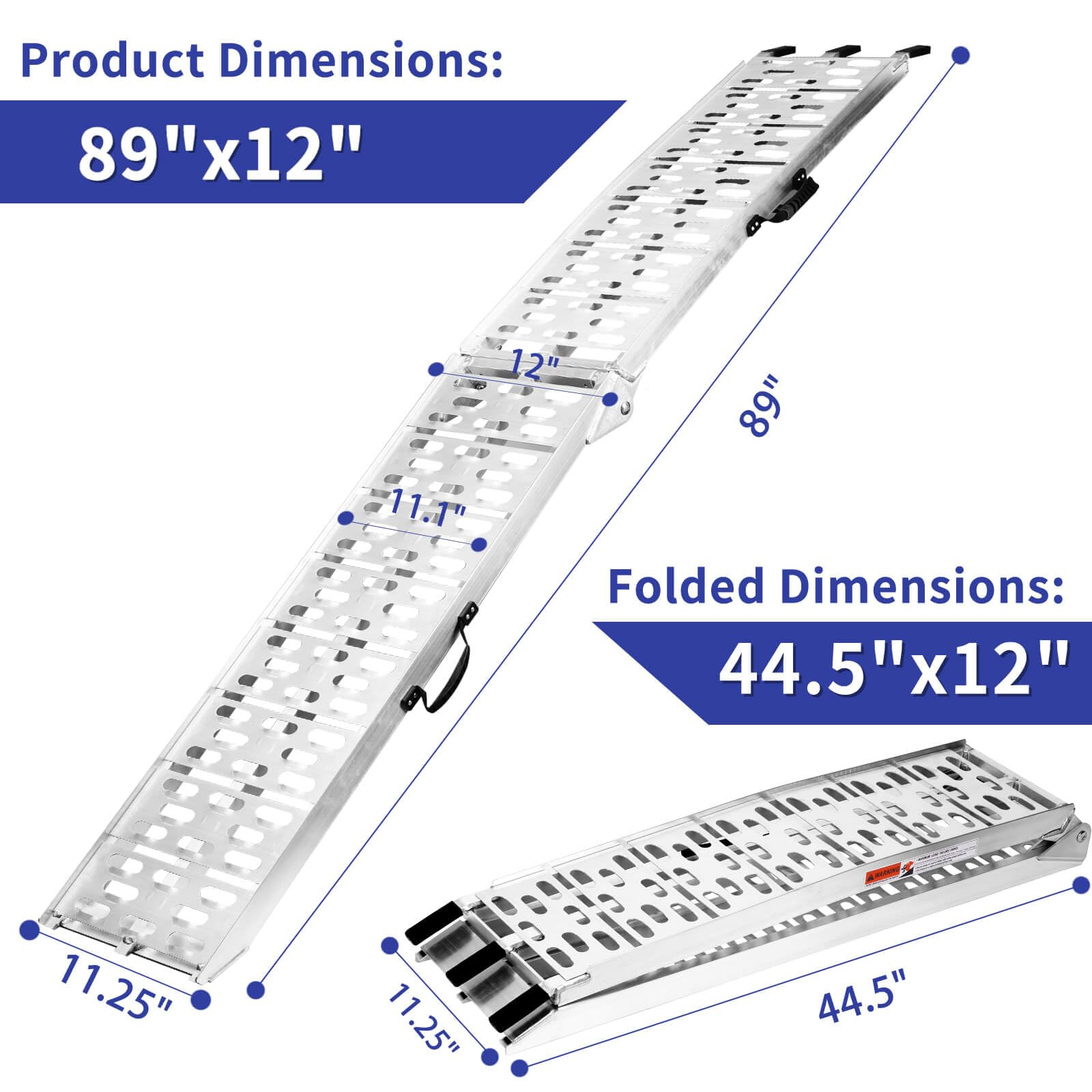 Maxivman Aluminum Motorcycle Ramp With Handle – 750 Lbs Capacity, 7.5Ft Folding Ramp With Load Straps For Pickup Trucks, Dirt Bikes, Motorcycles | 89' L X 12' W | 1 Pc