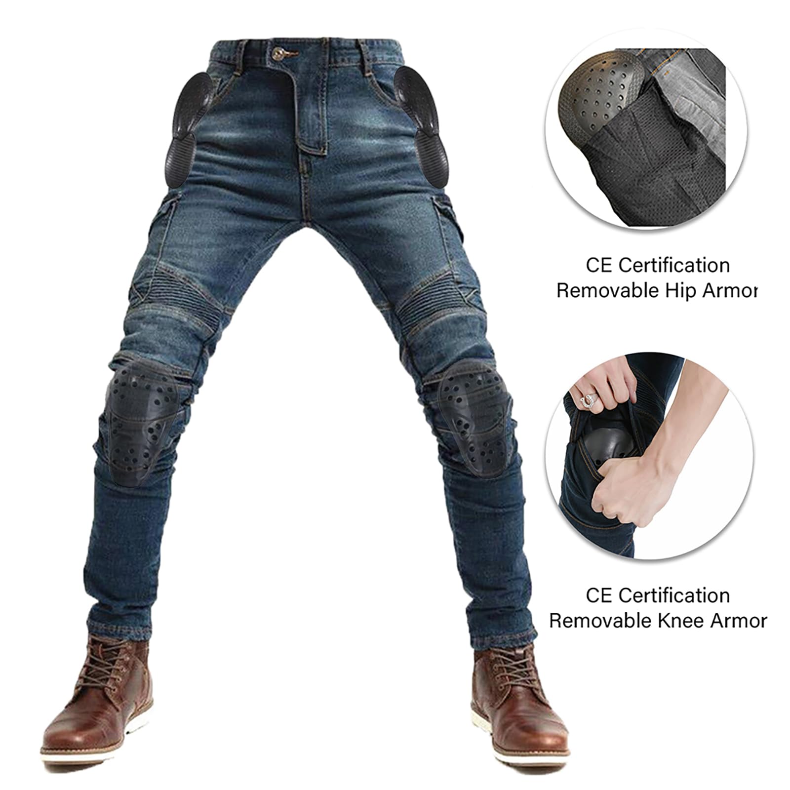 LOMENG Motorcycle Pants Motorbike Riding Denim Jeans Biker Motocross Pants with CE Removable Armored for Men Blue 3XL