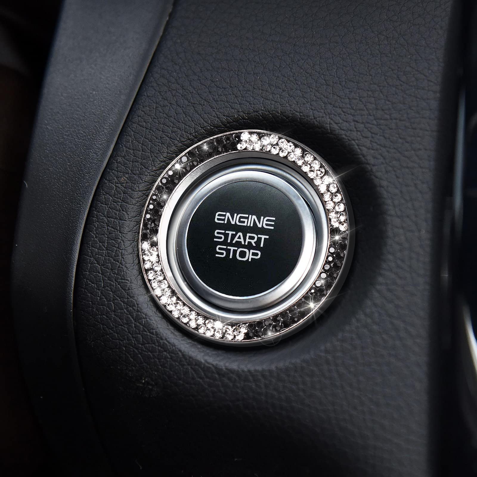 Tobequeen Car Bling Ring Crystal Car Stickers Rings Womens Car Decals,Bling Car Interior Accessory For Women,Black And White