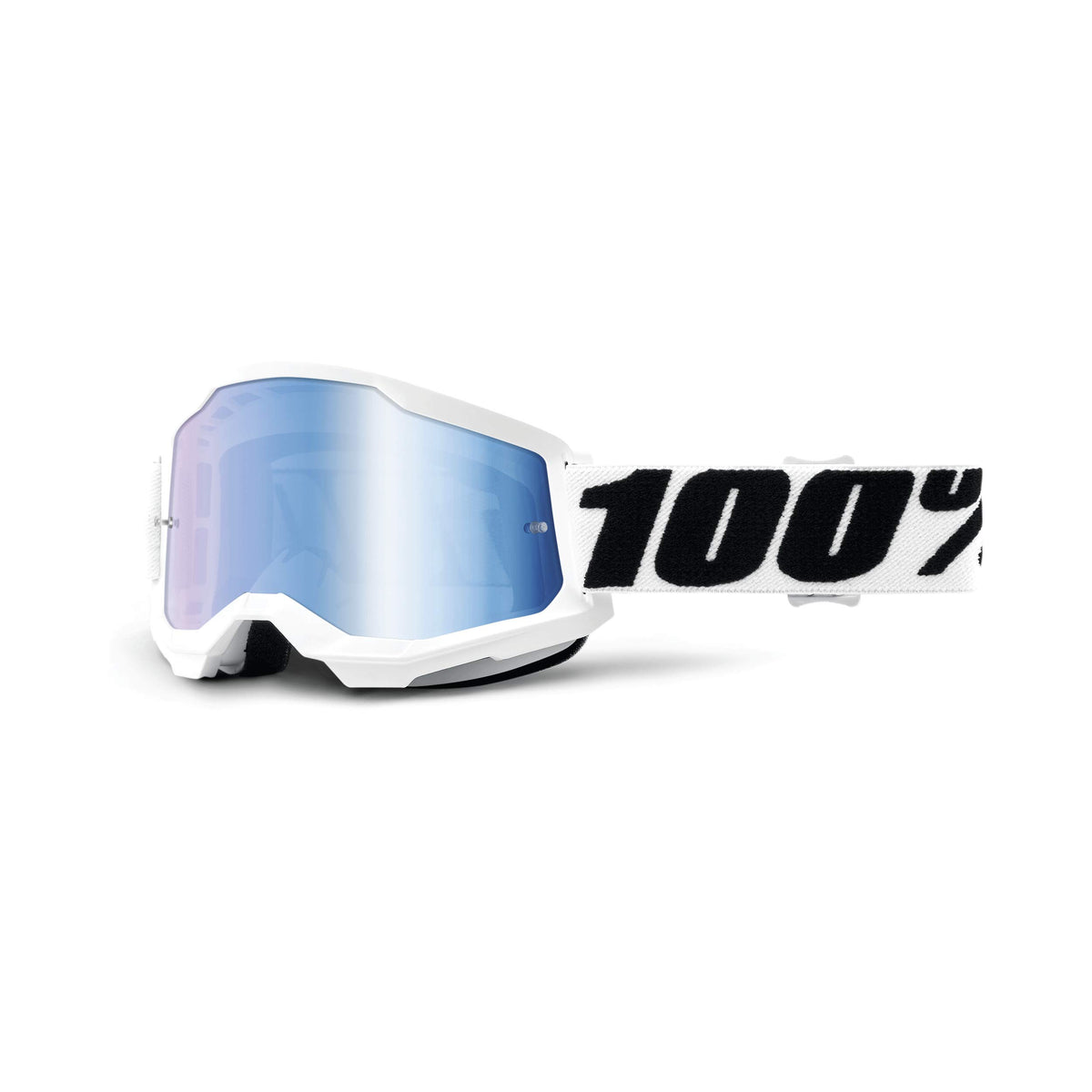 100% Strata 2 Motocross & Mountain Bike Goggles - Mx And Mtb Racing Protective Eyewear (Everest - Mirror Blue Lens)