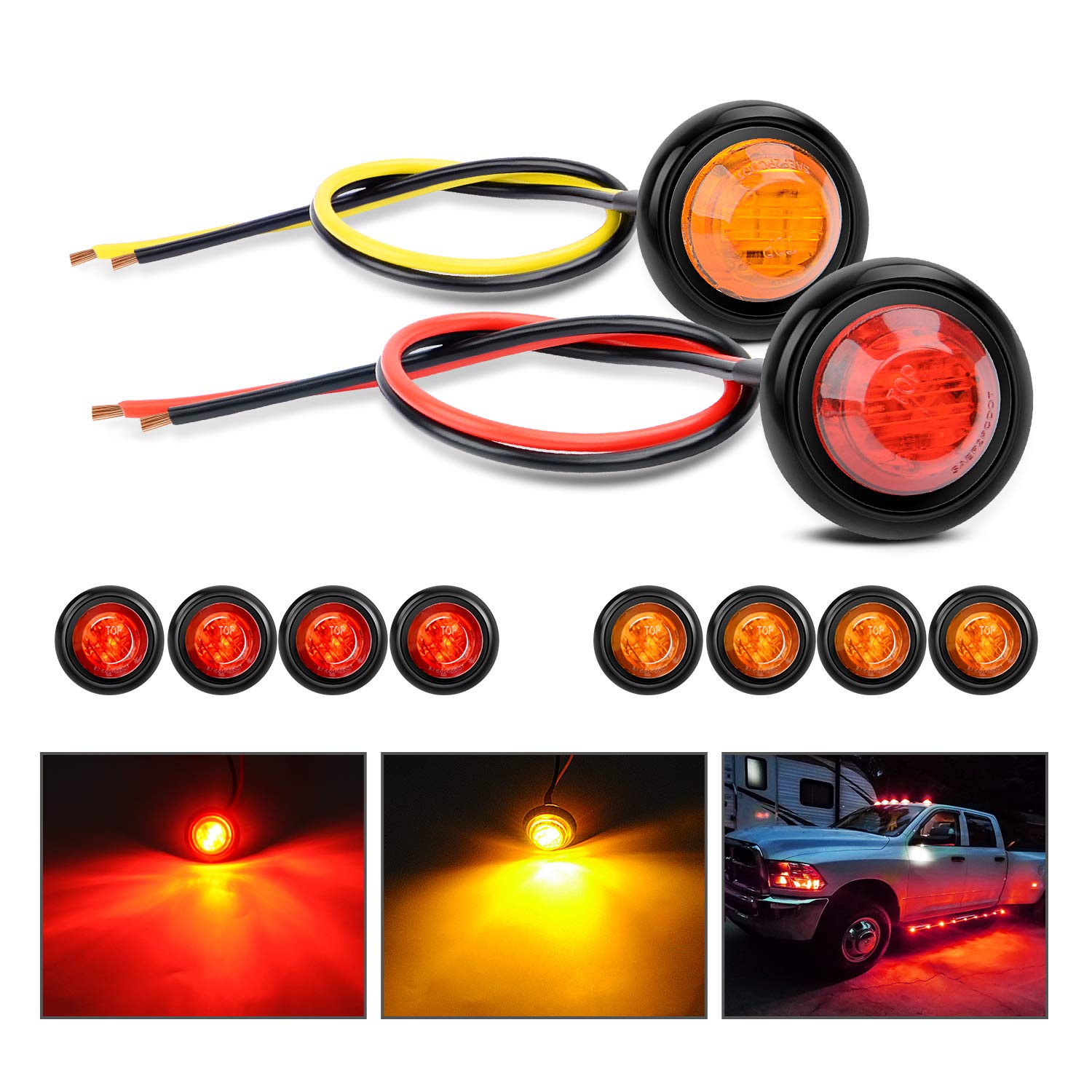 Nilight 10 PCS 3/4 Inch Round Mini LED Clearance Light LED Front Rear Side Marker Indicator Light Bullet Marker Light for Truck 