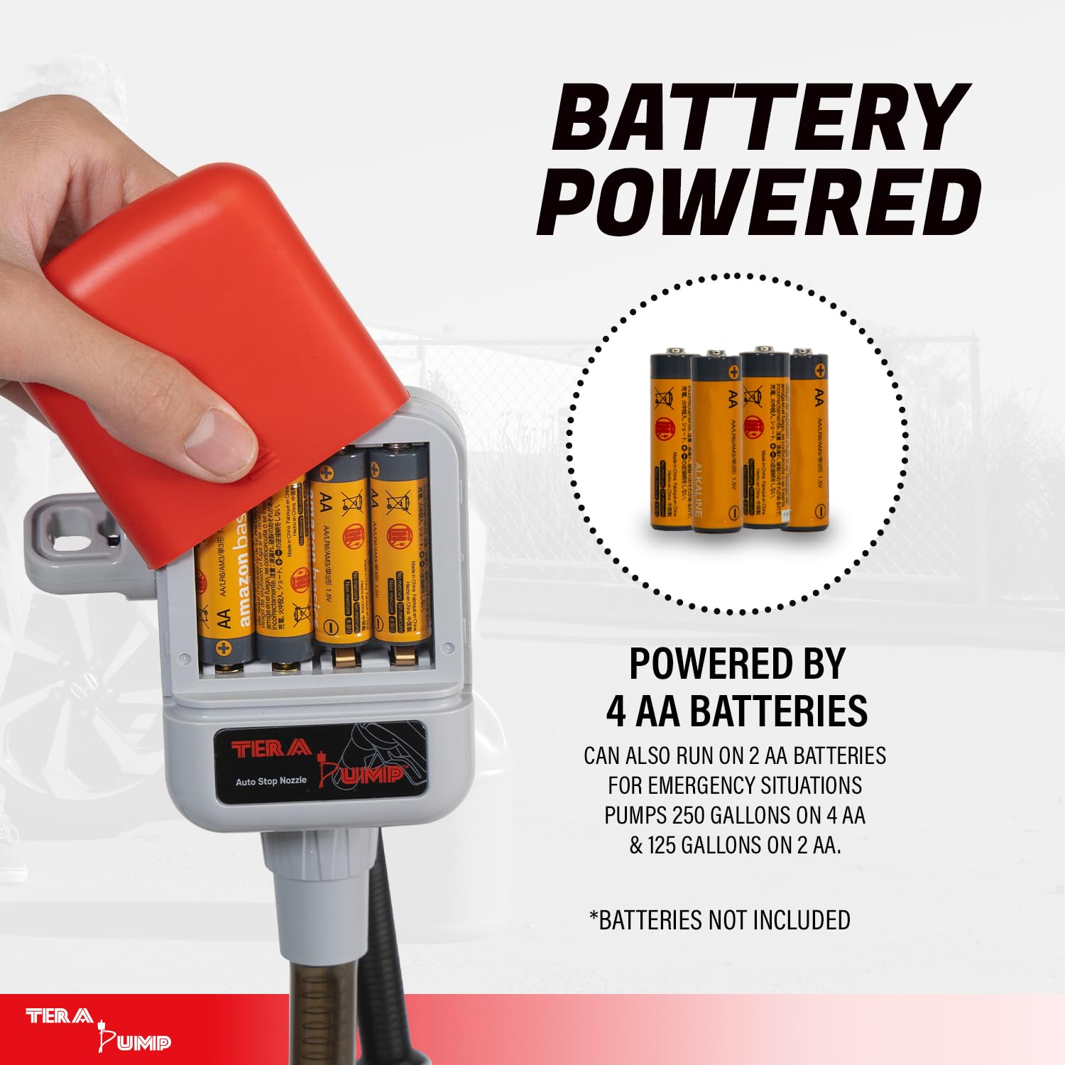 TERA PUMP TRFA03-XL Gas Can Adapter Cap, Battery Powered Fuel Transfer Pump, 2.3 GPM, Red, X-Large, Polypropylene, Model A-TP-