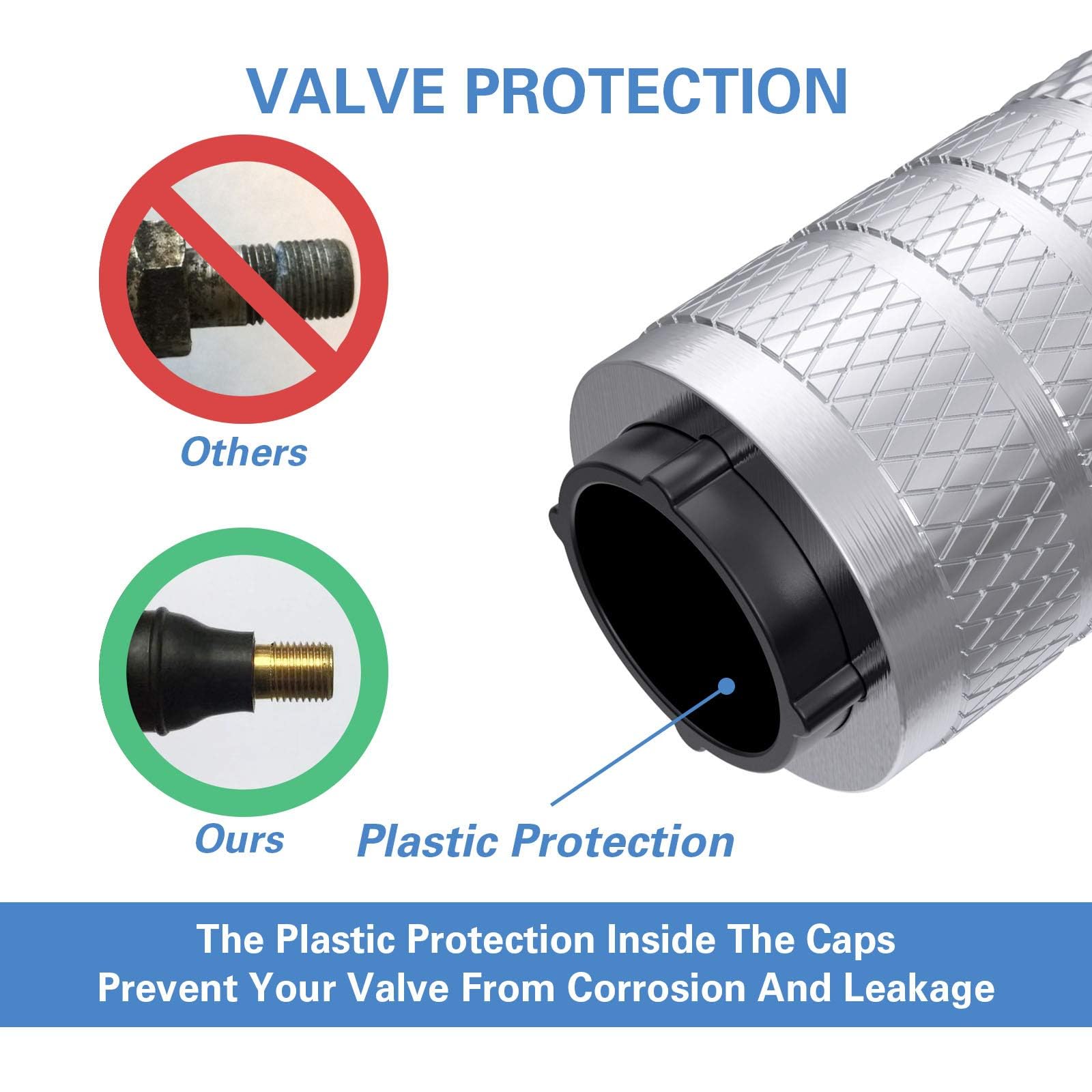 Ckauto Tire Valve Stem Caps, Silver, 10 Pcs/Pack, Anodized Aluminum Tire Cap Set, Corrosion Resistant, Universal Stem Covers For