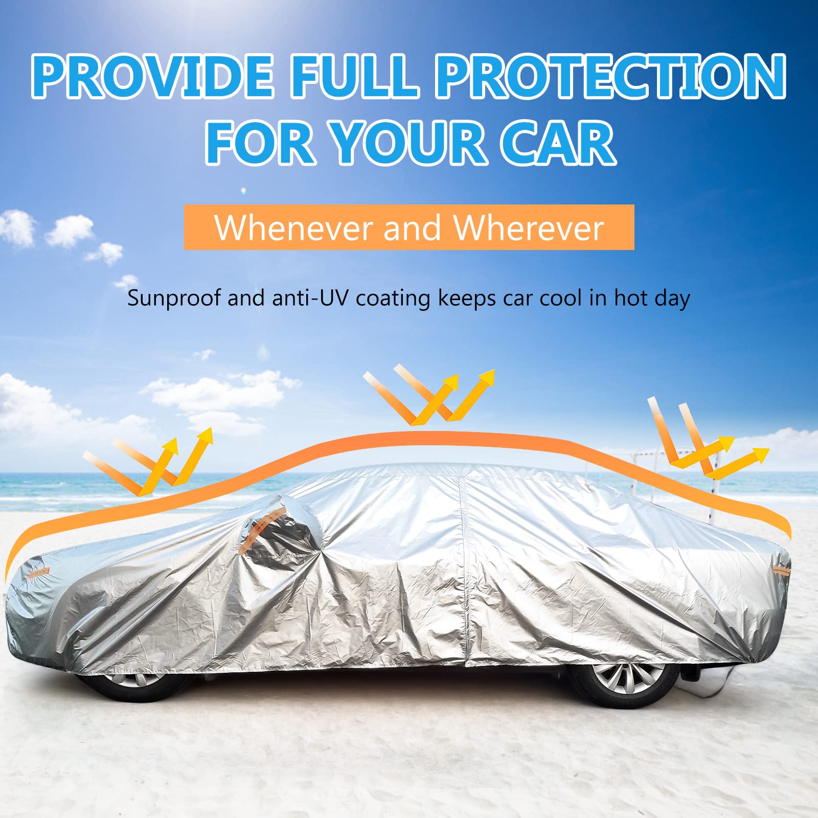 Seazen Car Cover Waterproof All Weather, Full Car Covers Uv Protection/Snowproof/Dustproof, Universal Car Cover 2 Layer With Zip