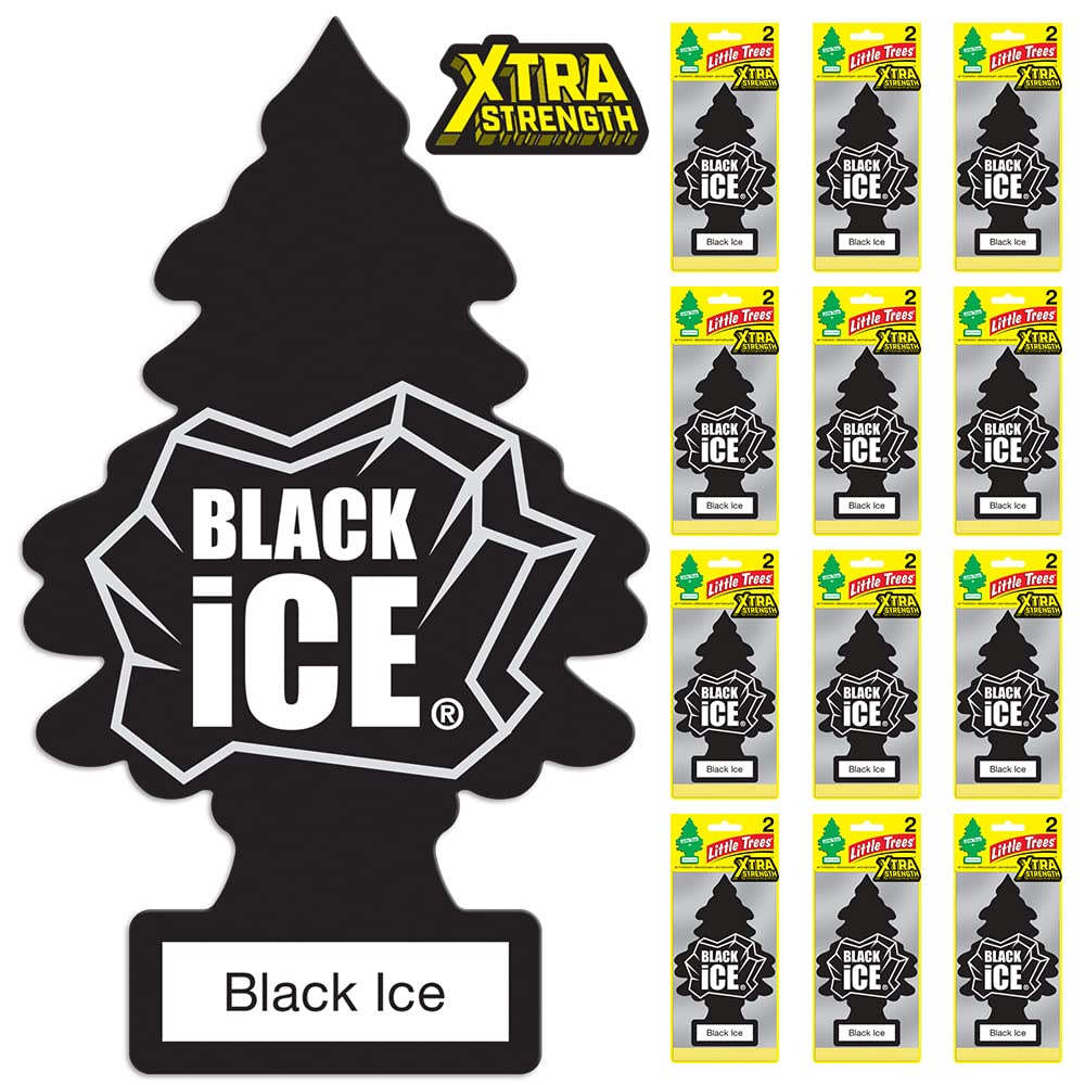 LITTLE TREES Air Freshener - Xtra Strength Black Ice, 1 Count (Pack of 24) - Long-Lasting Scent for Car & Home
