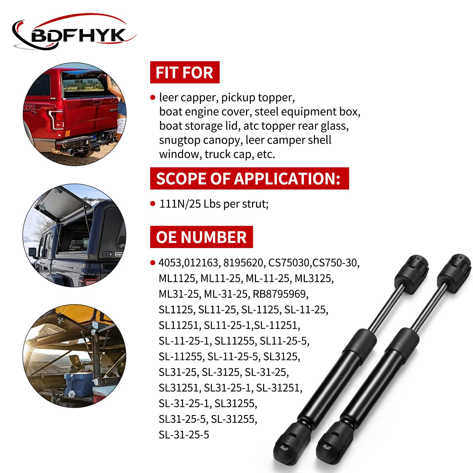 Bdfhyk 4053 7.5 Inch 25 Lbs Truck Camper Shell Gas Shocks Struts Lift Support Gas Spring For Truck Cap Window Leer Topper Camper Shell Tool Box Chest