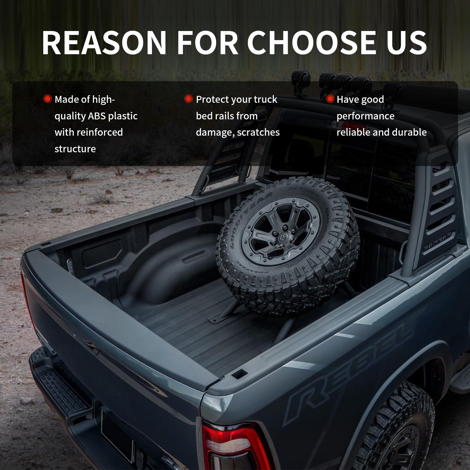 Karpal Rear Rh & Lh Truck Bed Rail Cap Tailgate Spoiler Top Protector Cover Compatible With 2019-2022 Dodge Ram 1500 Replace 682