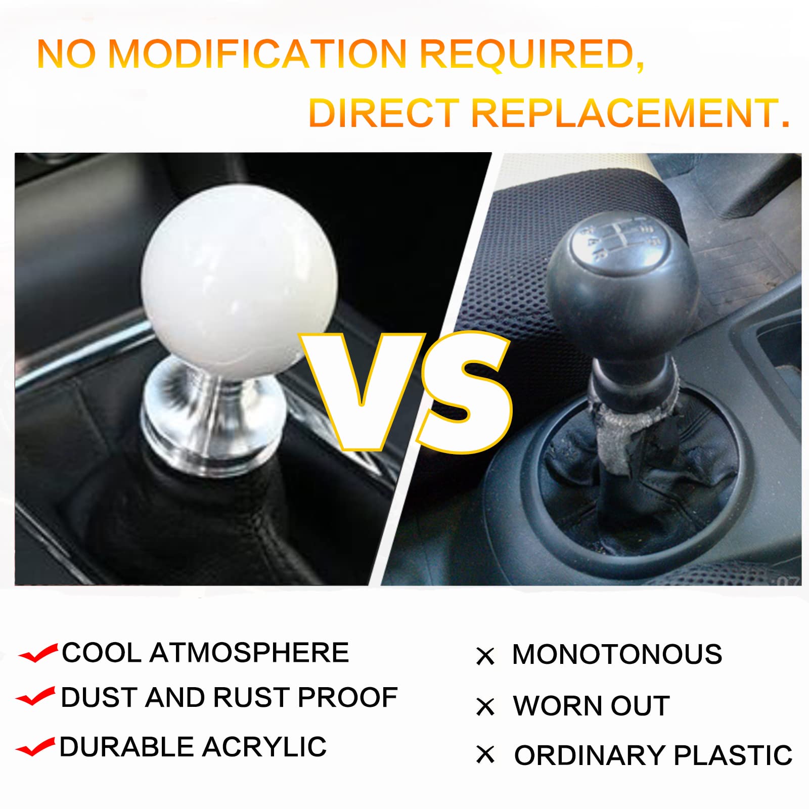Yiuiy Round Ball Shift Knob Universal Gear Shift Knob 5 6 Speed For Manual Automatic Vehicles With Adapters (Pure White)