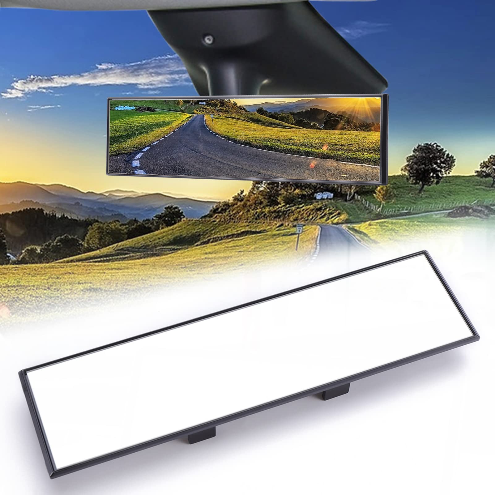 TRANSWARPS Rear View Mirror, Universal Interior Clip-on Wide Angle Mirror,Flat HD Rearview Mirror, Anti Glare, Clear Tint, Acces