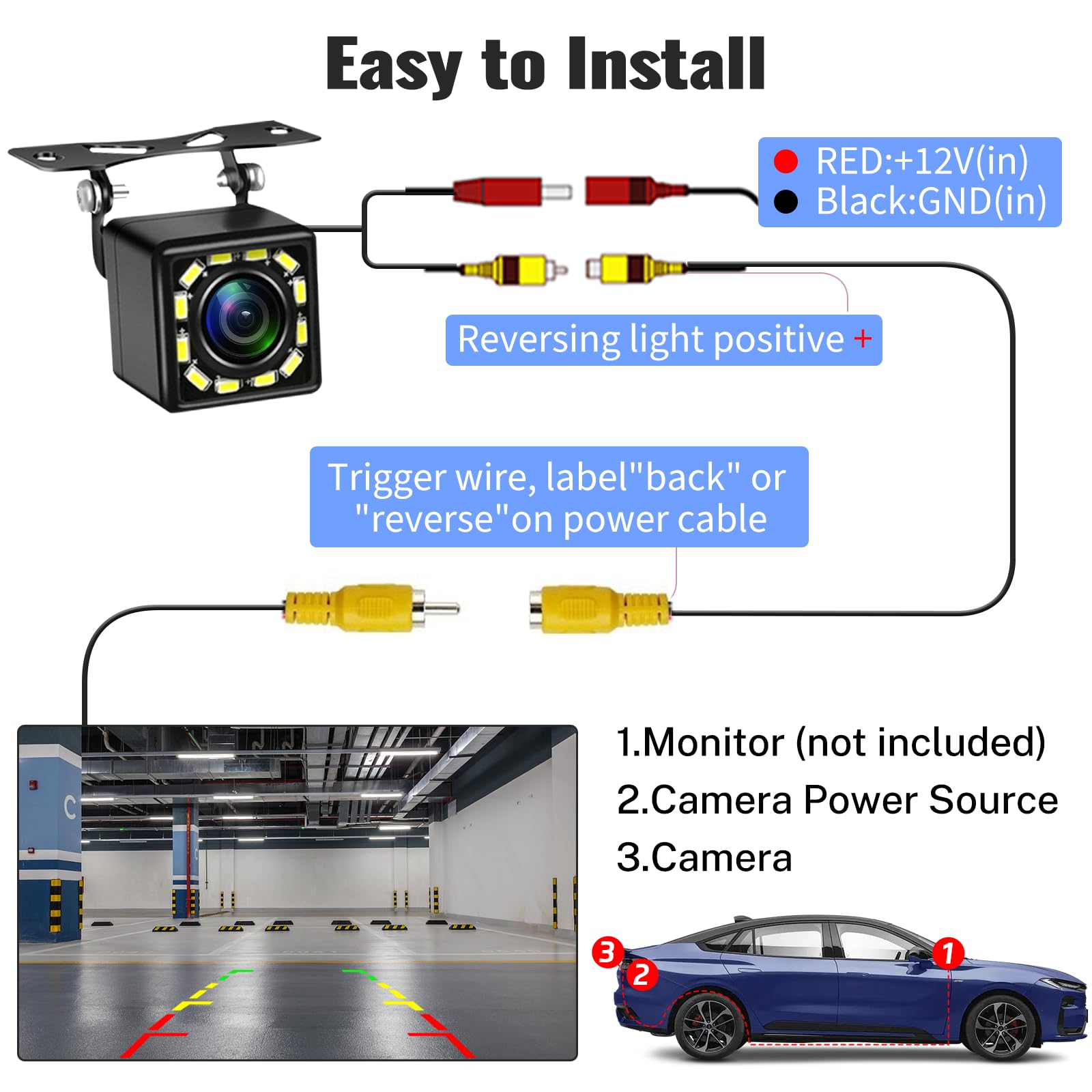 Sixwin Car Backup Camera For Cars Rear View Camera Reverse Camera With 12 Led Night Vision Waterproof Reverse Camera 170Wide Vie