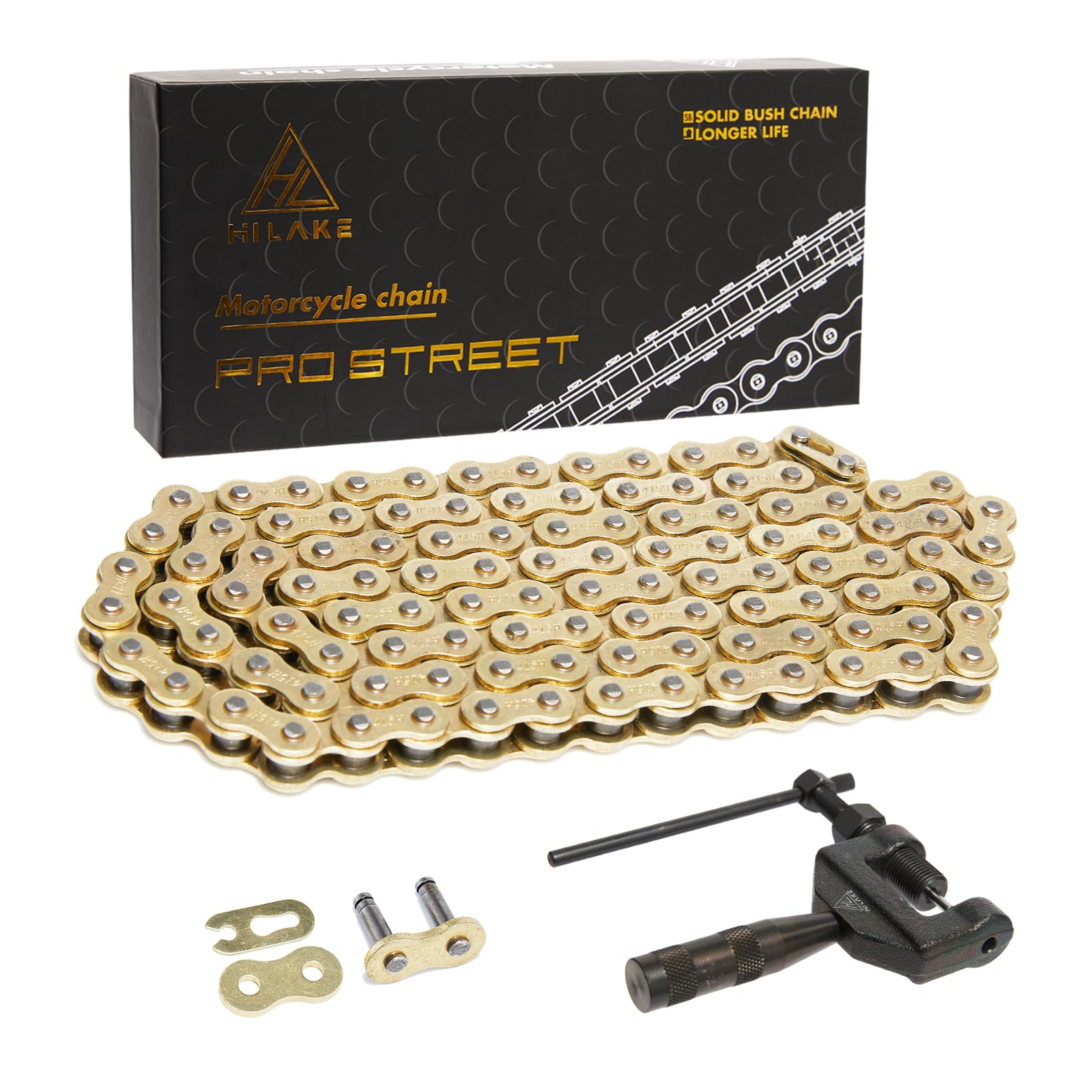 HILAKE 415 Motorcycle Chain 110 Links Non O-Ring with Connecting Master Link and Chain Breaker Heavy Duty Drive Chain for Motorc