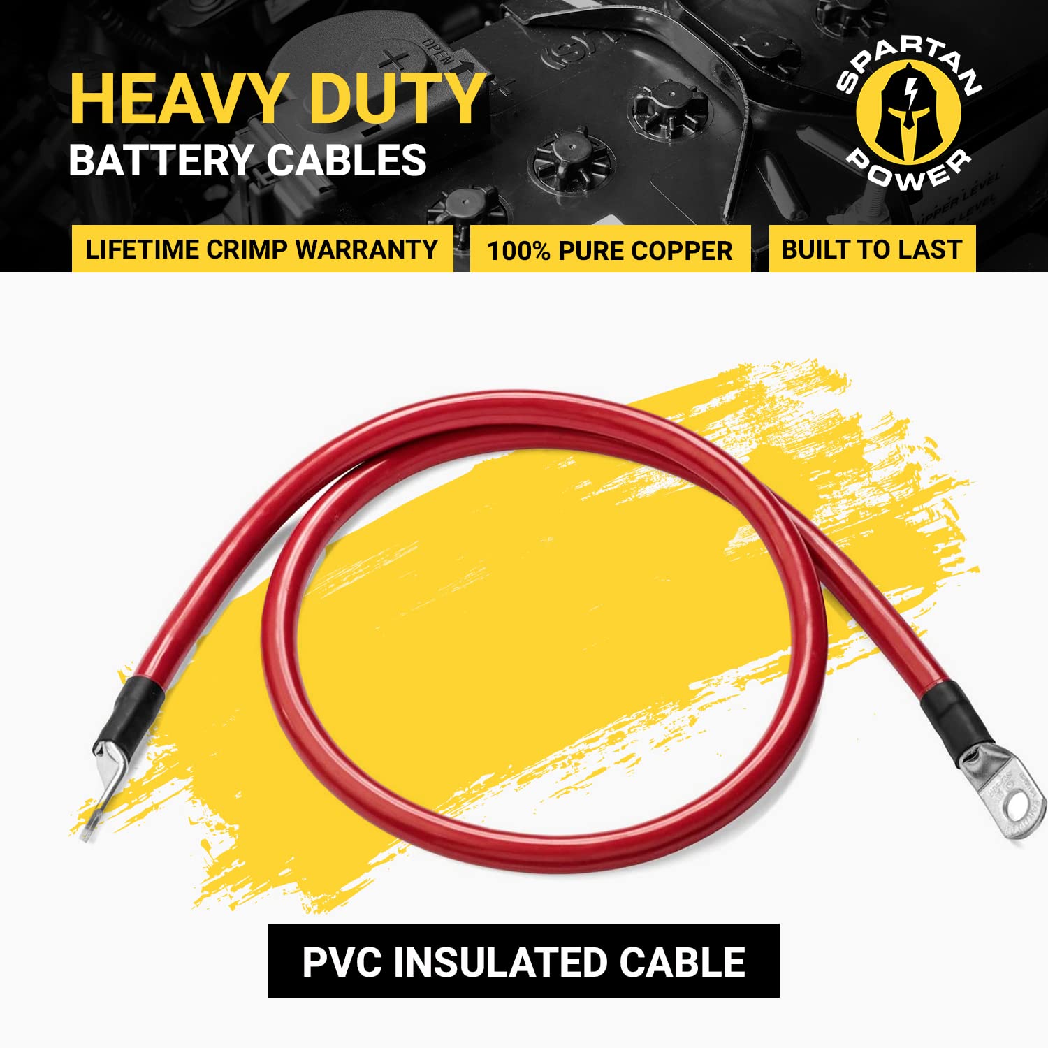 Spartan Power Red 1 Foot 4 Awg Battery Cable, Positive Only 5/16'' M8