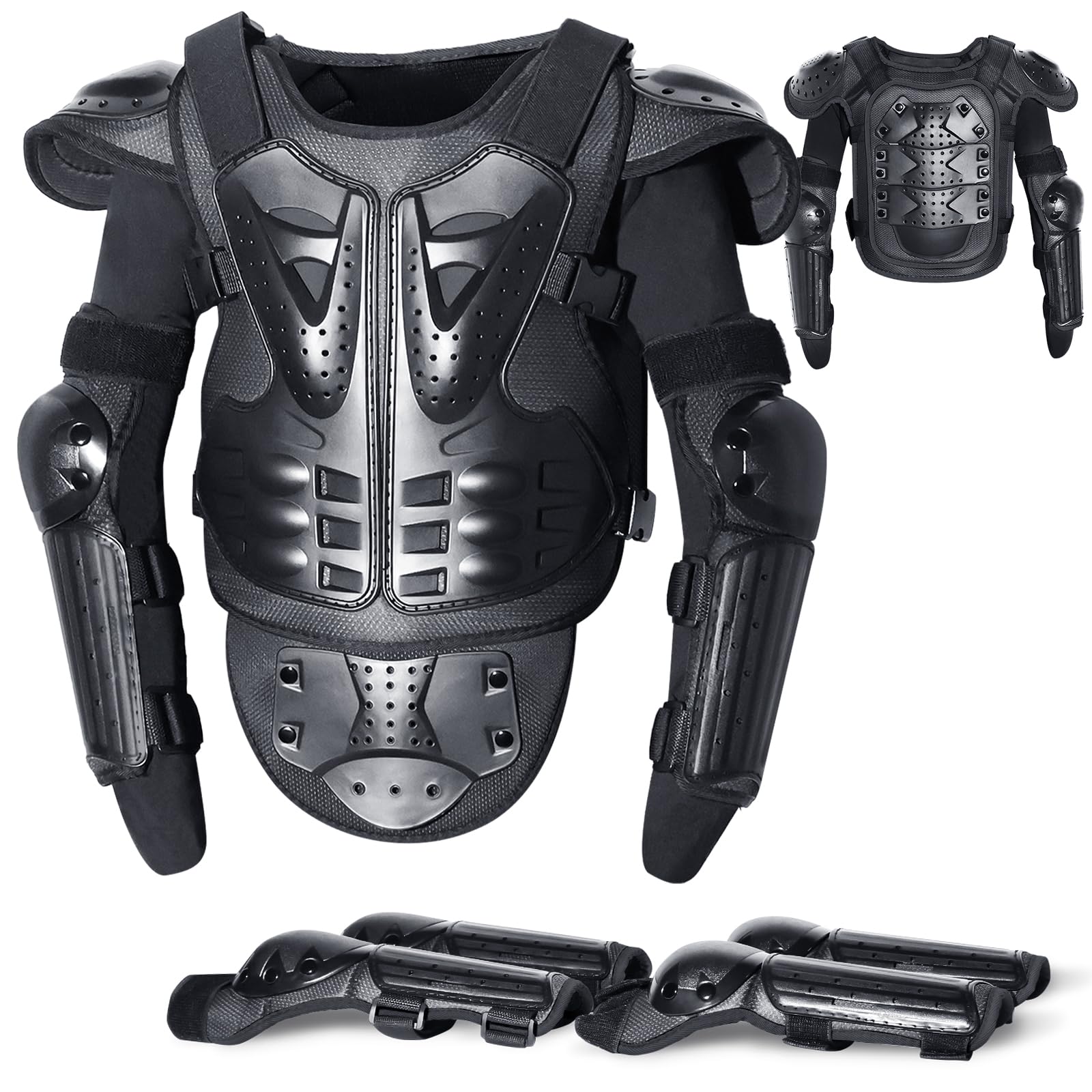 Starknightmt Upgraded Kids Motorcycle Armor Suit Teen Dirt Bike Gear Riding Protective Set For Cycling, Skateboarding, Skiing, Skating, Off-Road (Black)