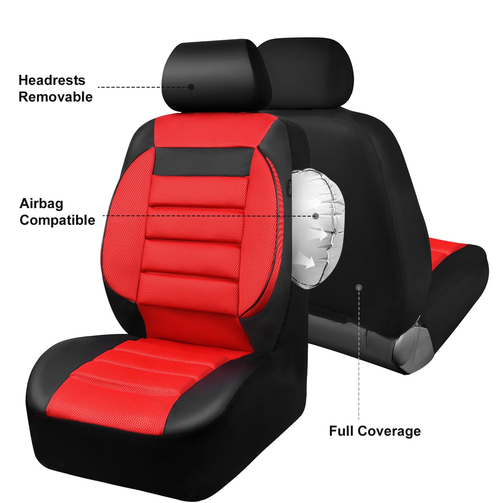 Car Pass 3D Foam Leather Car Seat Covers Two Front Seats Only, Air Mesh Thick Seat Covers, All Weather Car Seat Cover Comfort &