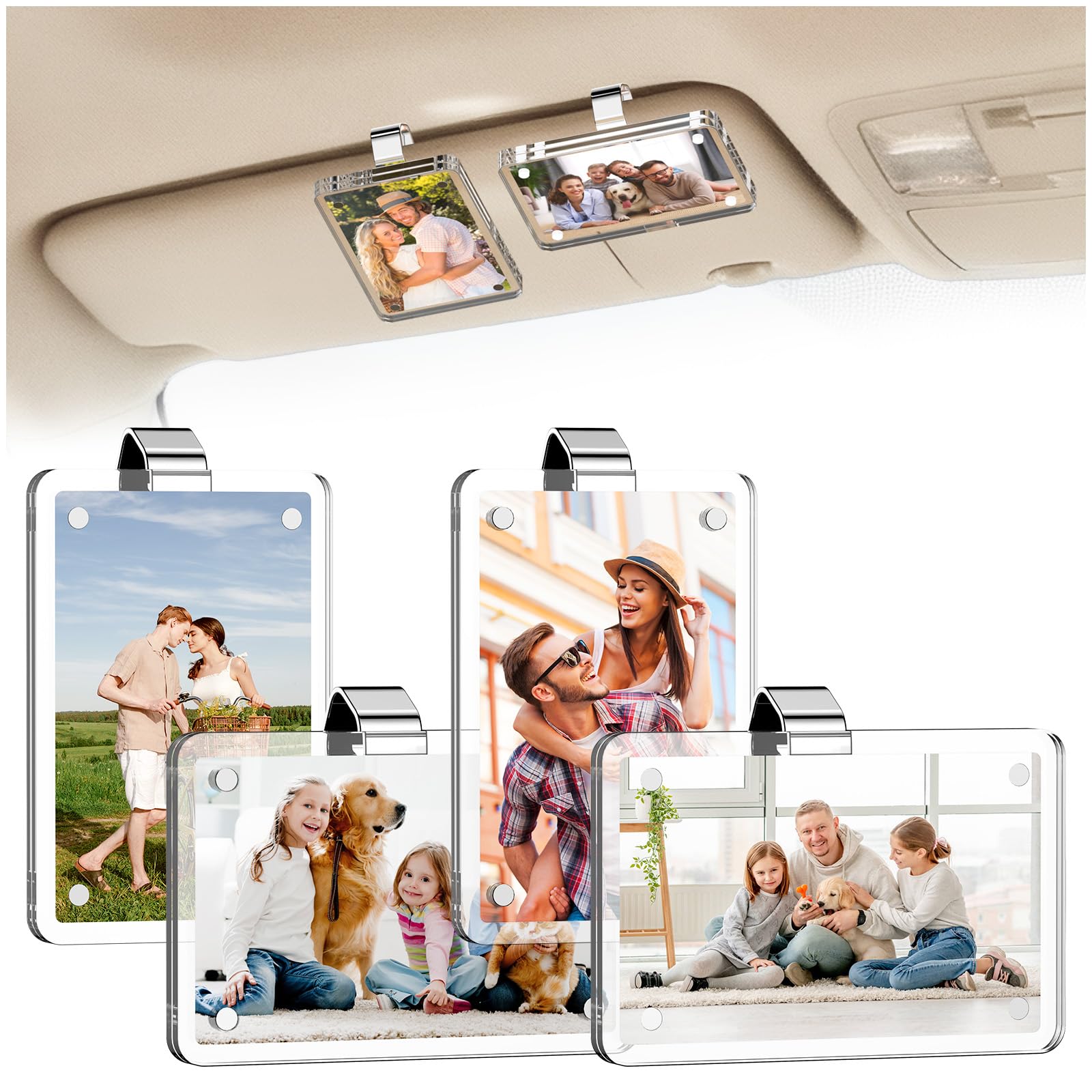 LiftRemote 4Pcs Car Picture Holder, Acrylic Car Visor Photo Clip, Personalized Car Accessories Magnetic Car Sunshade Photo Frame