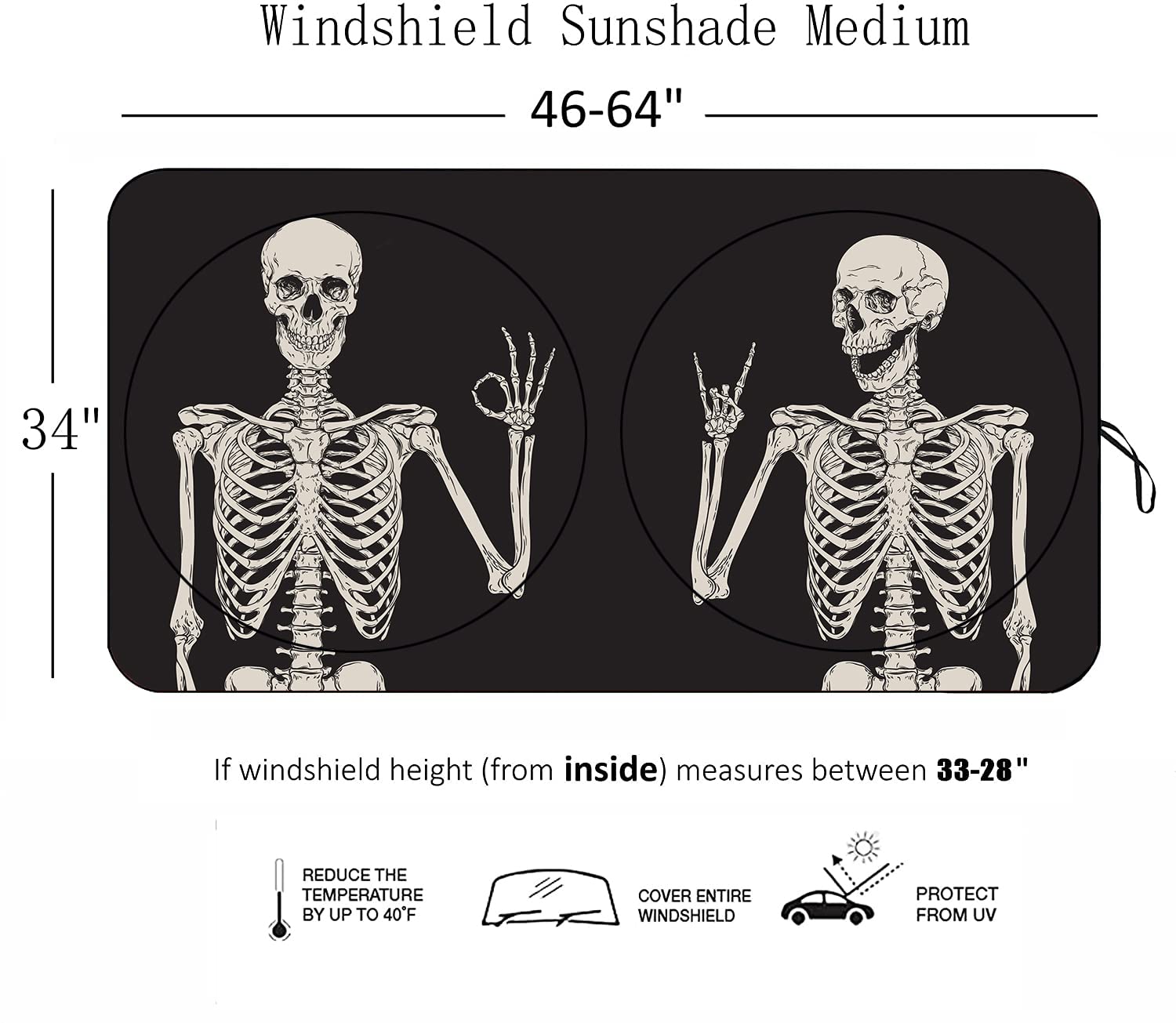 [2025 Upgrade] Halloween Skeleton Funny Skull Windshield Sun Shades, Sunshade For Car Suv Truck,Keep The Vehicle Cool,Protect Th
