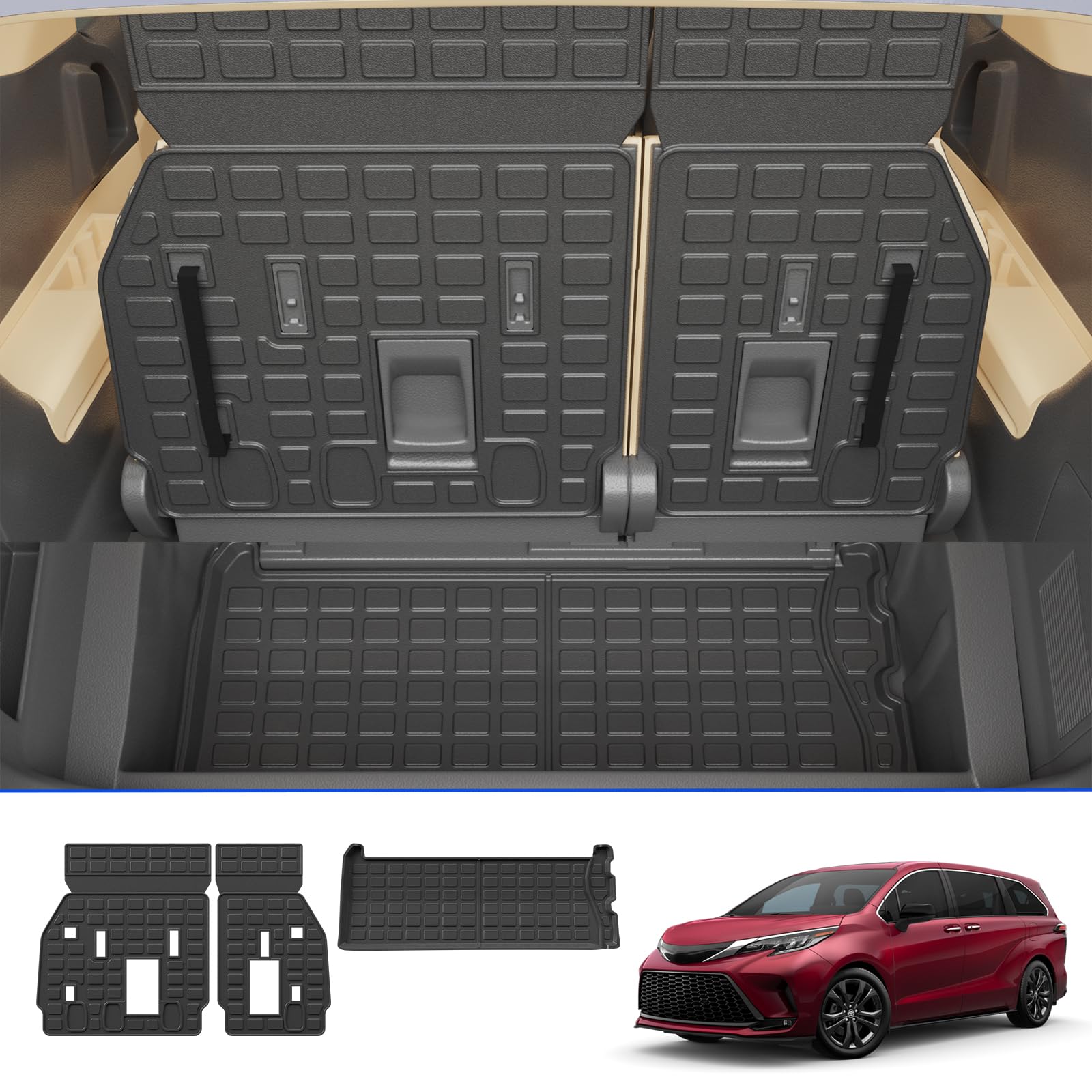 Rongtaod Cargo Mat Compatible with 2021-2025 Toyota Sienna 7&8 Seats Cargo Liner Trunk Liner Trunk Mat 3rd Row Back Seat Cover A