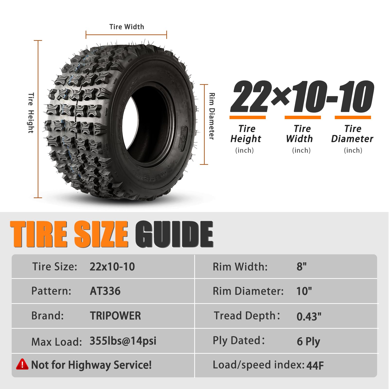 TRIPOWER 22x10-9 ATV UTV Tires 22x10x9 All Terrain Knobby Sport Tires for All Trail Sand Mud Off-Road Tire, 6-Ply Tubeless, Pair