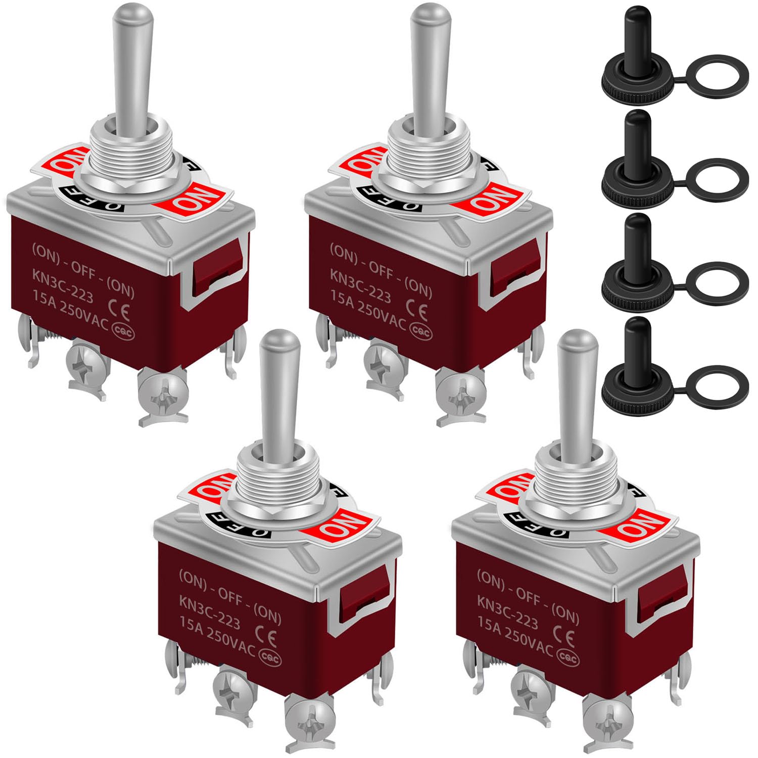 Weideer 4Pcs Waterproof Momentary Toggle Switch 12V 30A (On)-Off-(On) 6 Pin Dpdt Heavy Duty Marine Switch With Waterproof Cap Fo