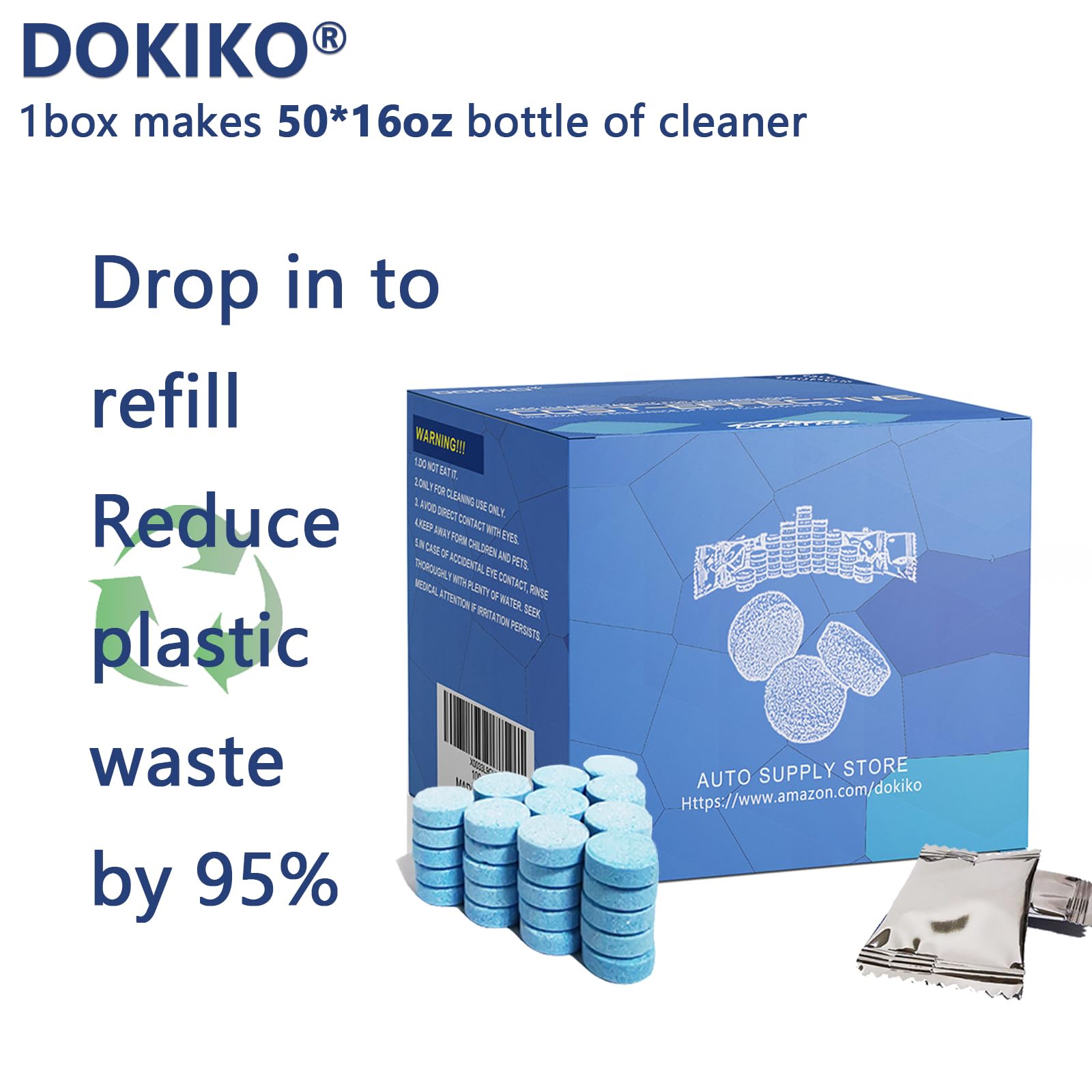 Dokiko 100 Pcs Window Clean Tablets For Cars And Home, Car Windshield Washer Fluid Tablets,Cleaning Glass Surfaces,1 Pack Makes