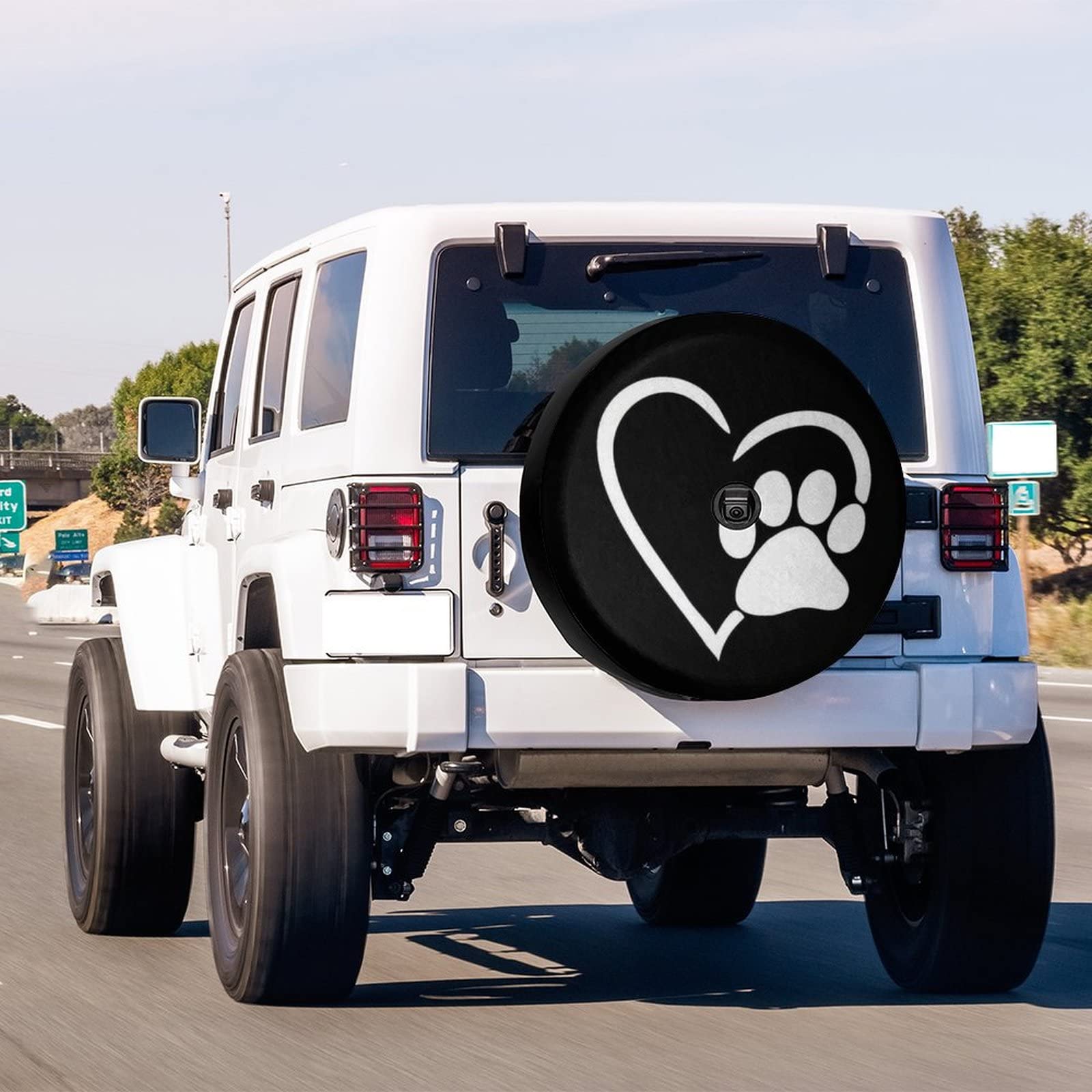 Foruidea Dog Pet Paws Love Heart Spare Tire Cover with Backup Camera Hole Wheel Tire Cover Fit Trailer, RV, SUV and Many Vehicle