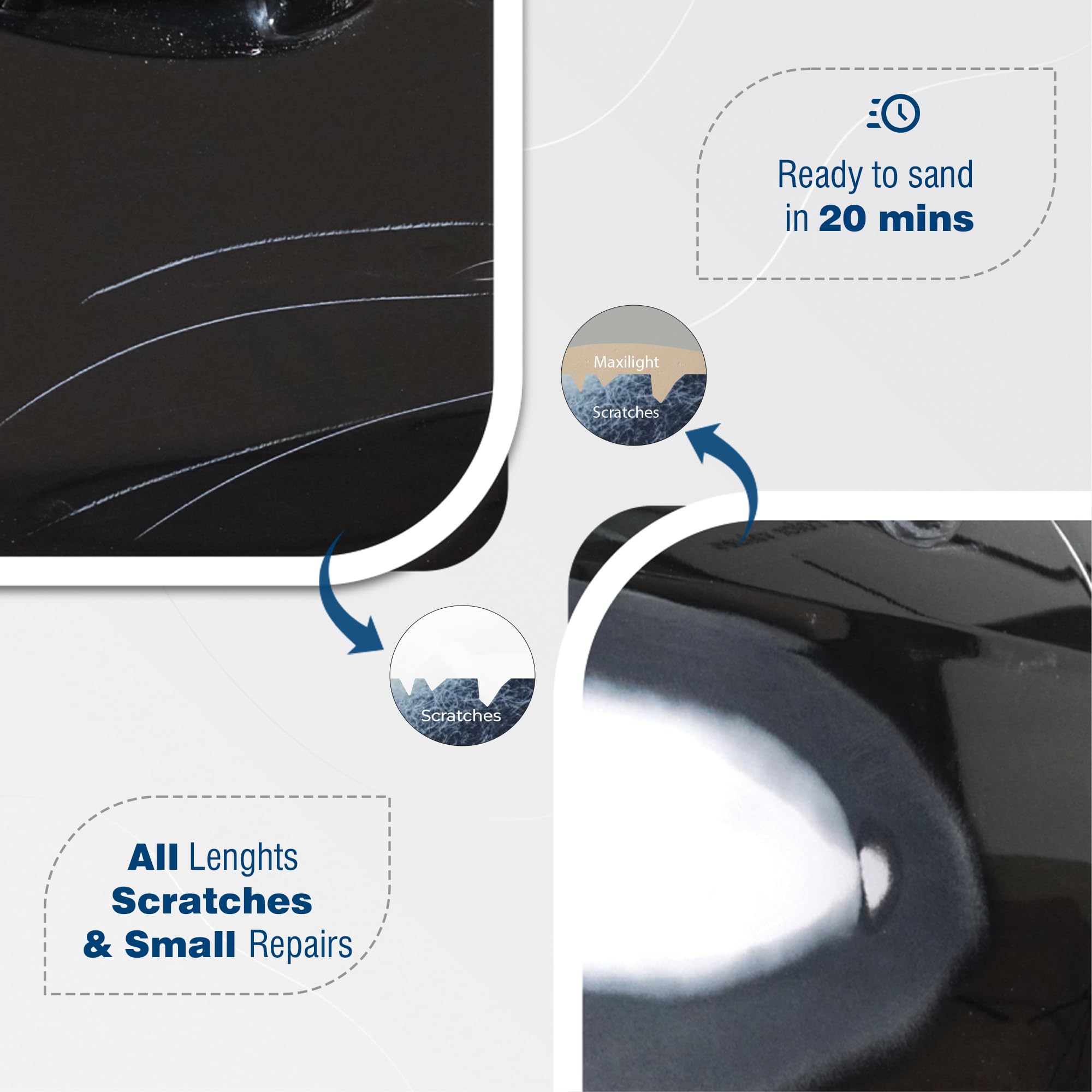 Roberlo Maxilight Superior Lightweight Auto Body Filler - Easy Application, Super Smooth Self-Leveling Formula, Creamy Texture, Ideal For Large Area Repairs, Dents, Dings, Holes, Scratches & Rust