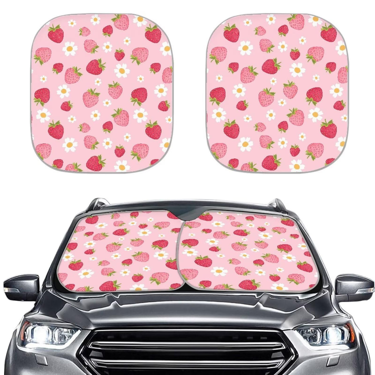 TOADDMOS Cute Windshield Sunshades Floral Strawberry Sun Shield for Car Front Windows Sun Shade UV Rays Reflector Shade Cover Ca