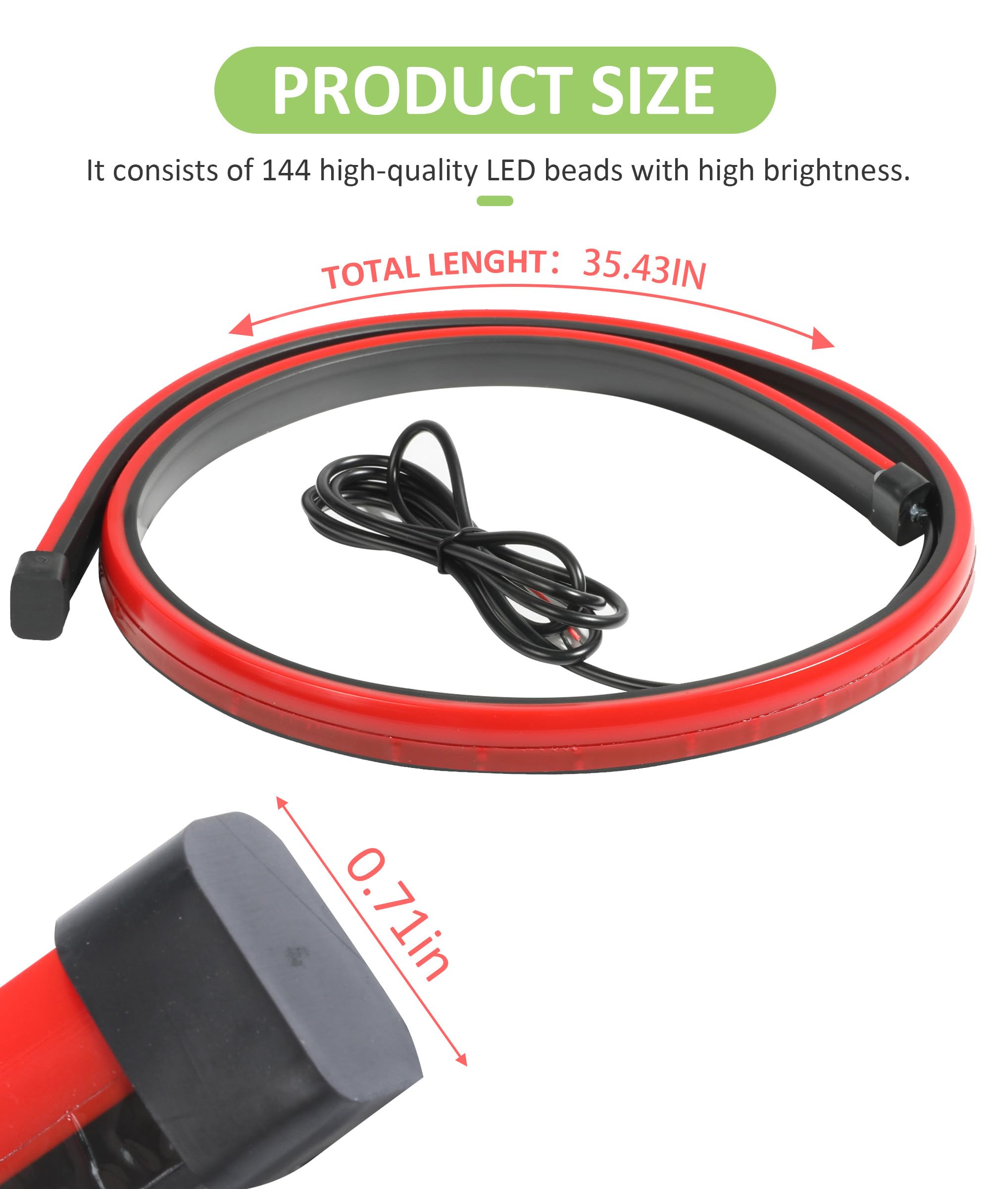 Racoona 35Inch 3Rd Brake Light,Led Brake Light Strip,150Led Dc12V Car Brake Light Strip,Car Accessories Flexible High Mount Stop