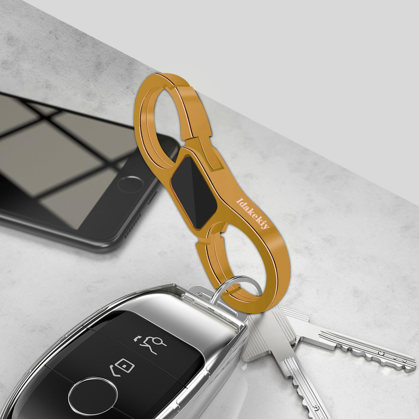 Idakekiy Key Chain Quick Release Spring With 4 Key Rings Heavy Duty Car Keychain Organizer For Men And Women (Tan)