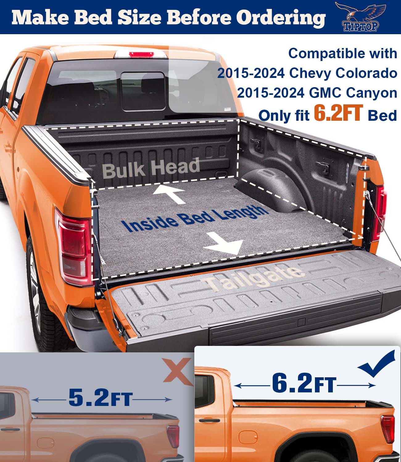 Tiptop Soft Quad-Fold Tonneau Cover Truck Bed For 2015-2024 Colorado/Canyon 6.2Ft Bed (74'') | Tpx4 |