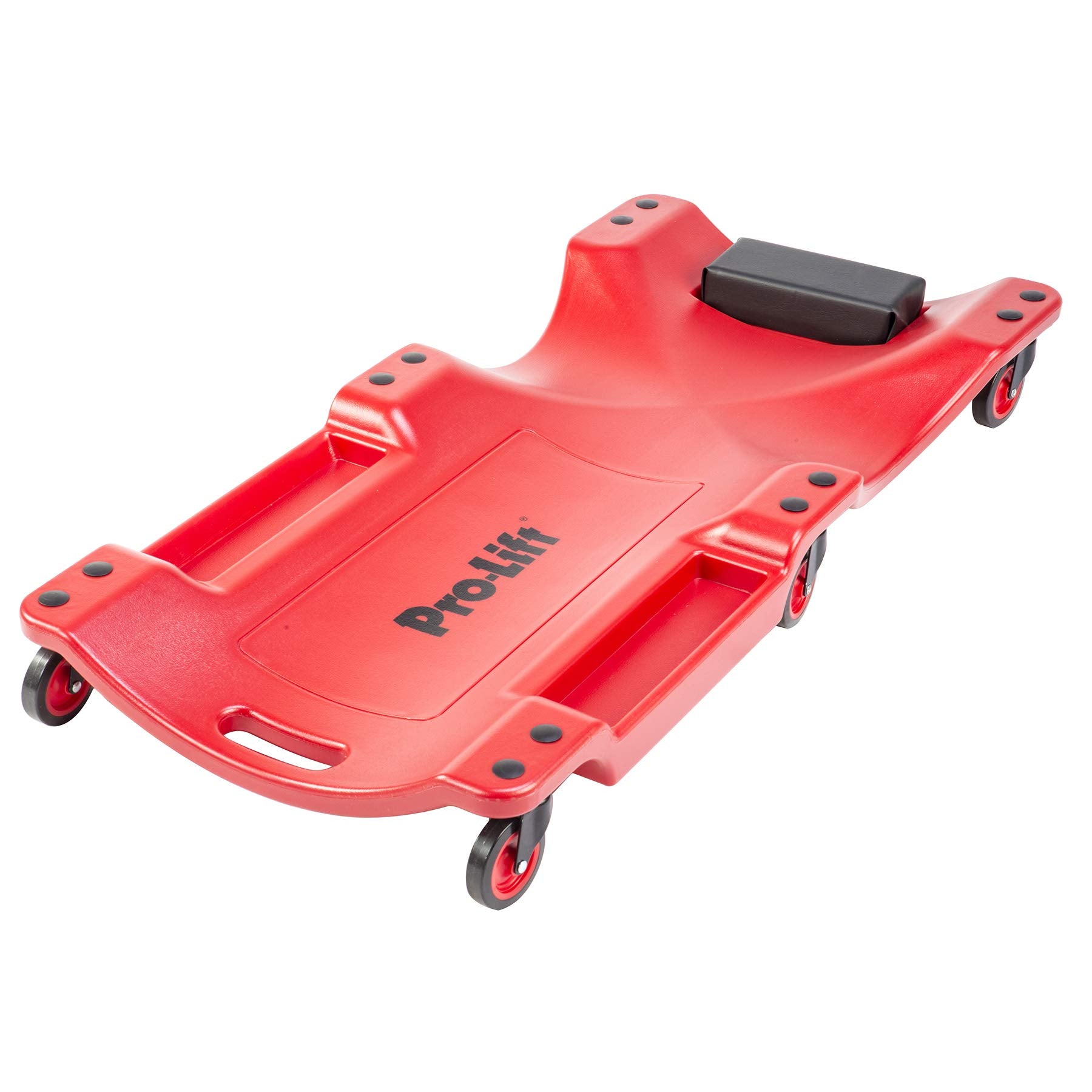 Pro Lift Mechanic Plastic Creeper 40 Inch - Blow Molded Ergonomic Hdpe Body With Padded Headrest & Dual Tool Trays - 350 Lbs Capacity Red