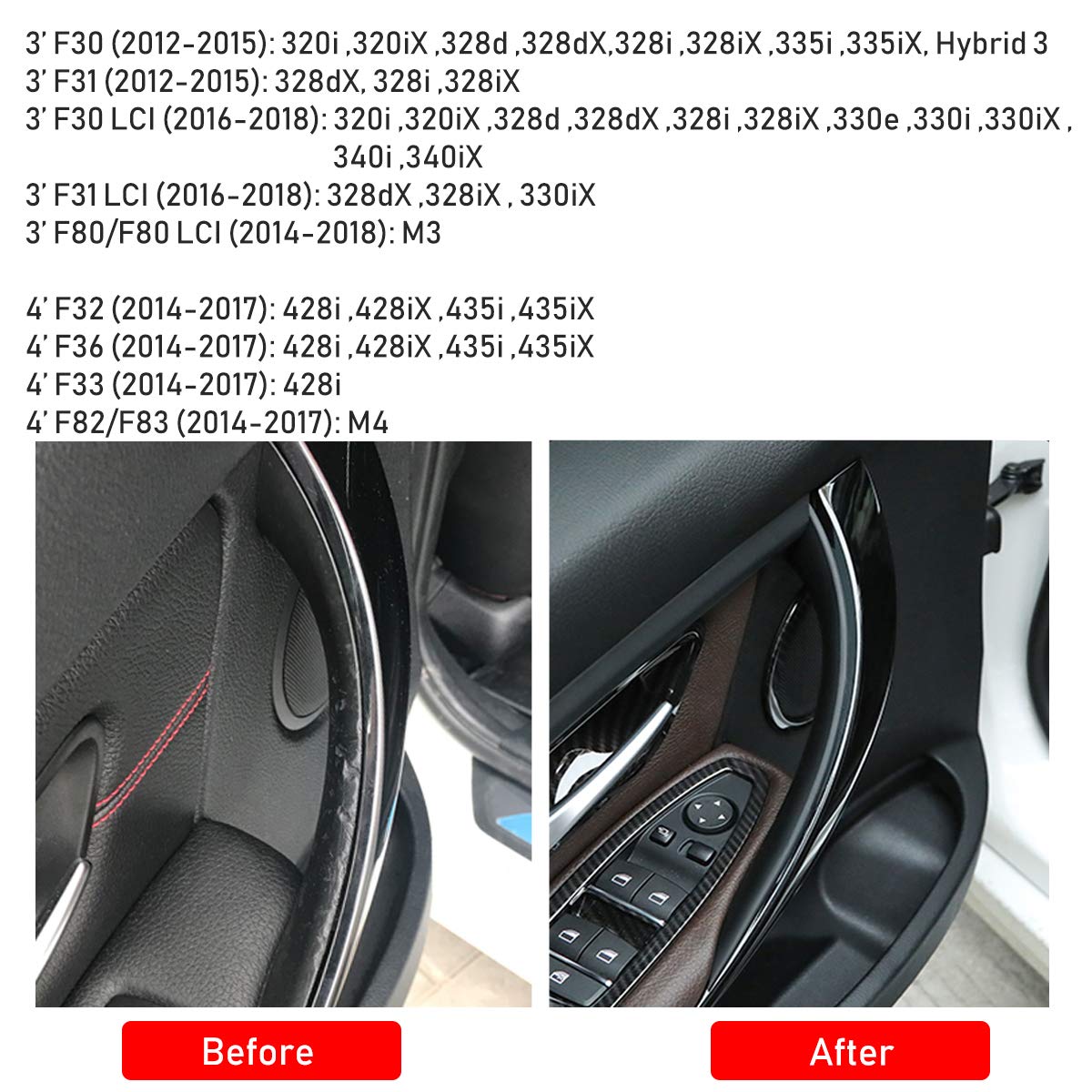 Jaronx 2Pcs Door Handle Covers Compatible With Bmw 3 Series 4 Series Driver Side &Passenger Side Door Pull Handle Covers (Compat