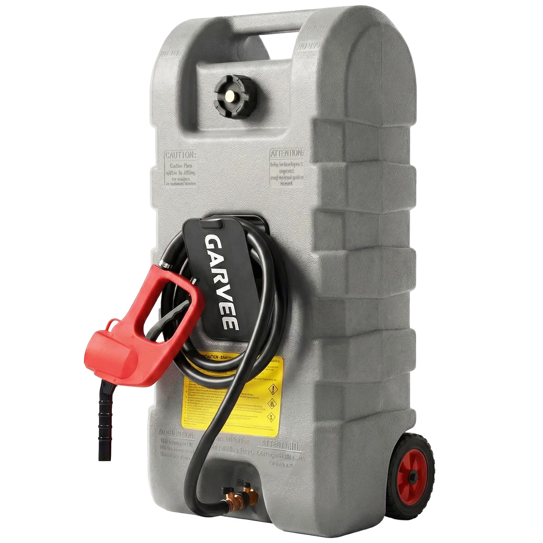 15 Gallon Gas Caddy, Heavy-Duty Gas Can and Fuel Caddy with Manual Fuel Transfer Pump, Portable Fuel Tank on Wheels with 10 ft H