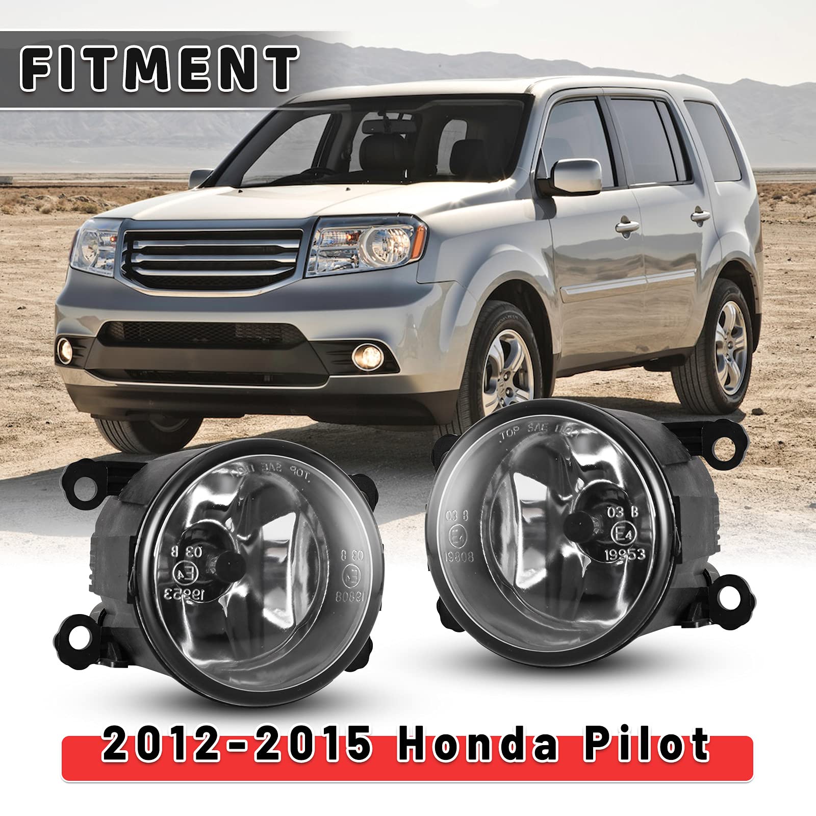 Autowiki Fog Lights For 2012 2013 2014 2015 Honda Pilot Lamps Assembly Glass Lens Driver Passenger Replacement 1 Pair