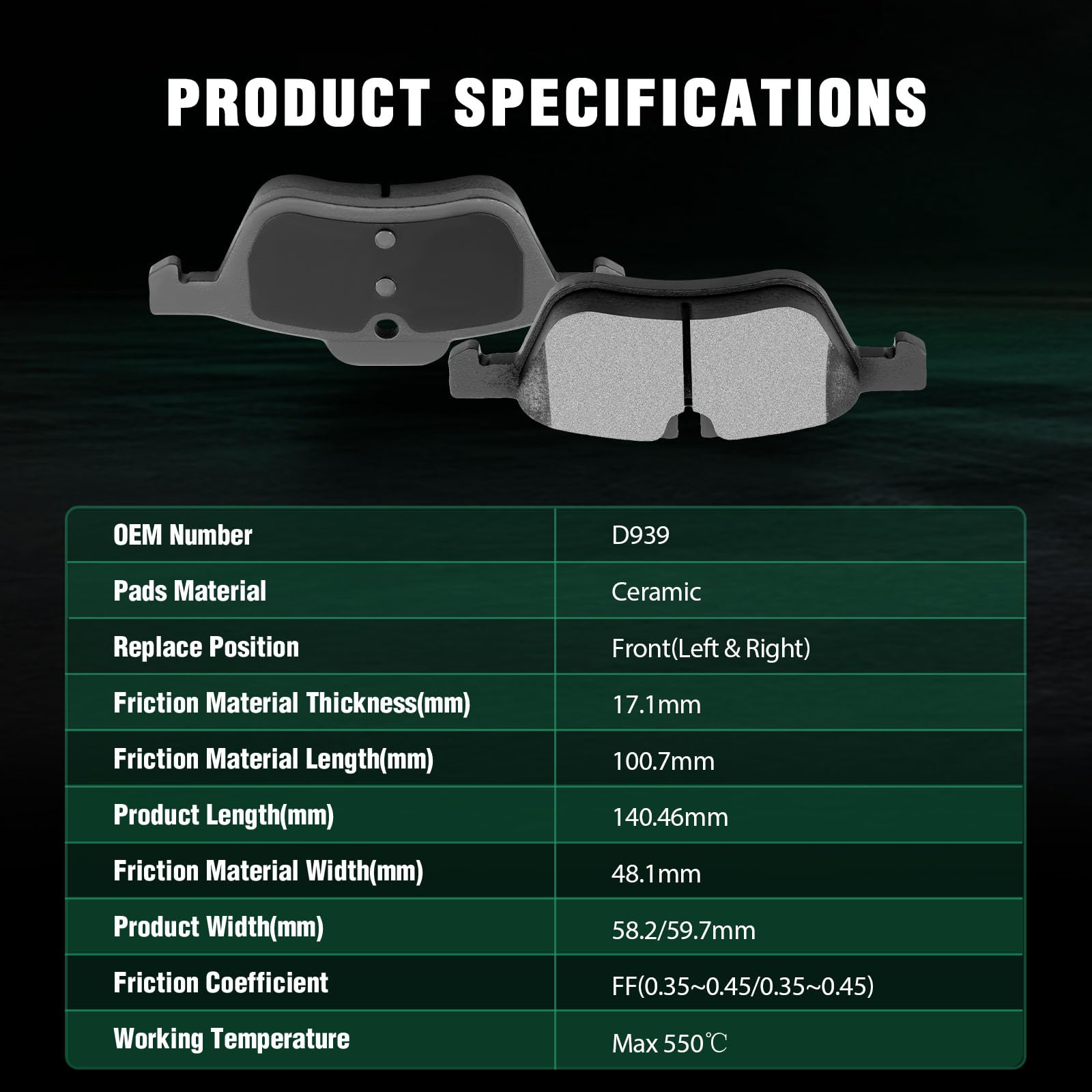 Automuto 4Pcs Front Ceramic Disc Brake Pads Set D939 For Mini Cooper 2002-2008