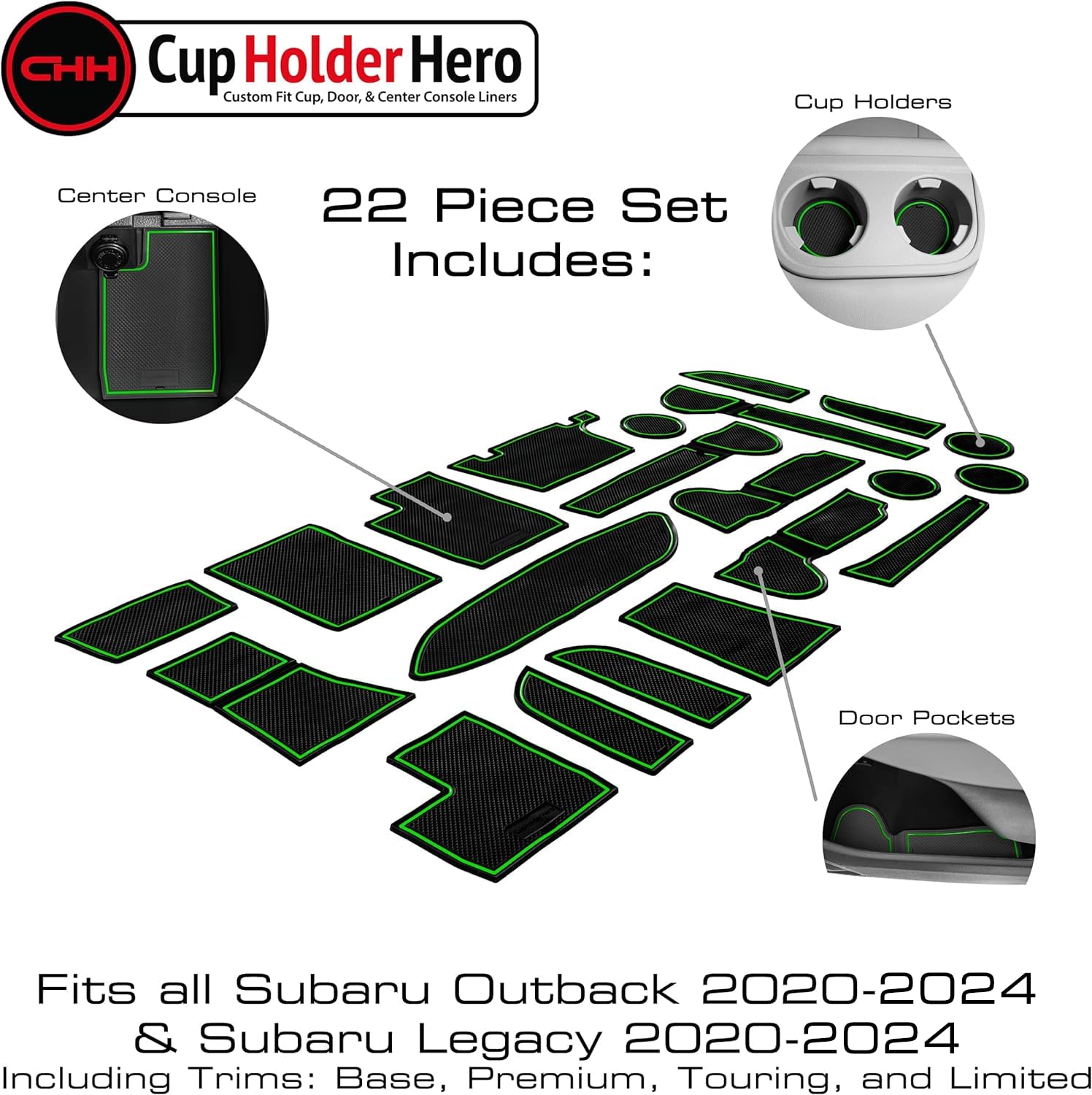CupHolderHero Fits Subaru Outback and Subaru Legacy 2020-2024 Accessories, Premium Custom Non-Slip Anti-Dust Cup Holder Inserts,