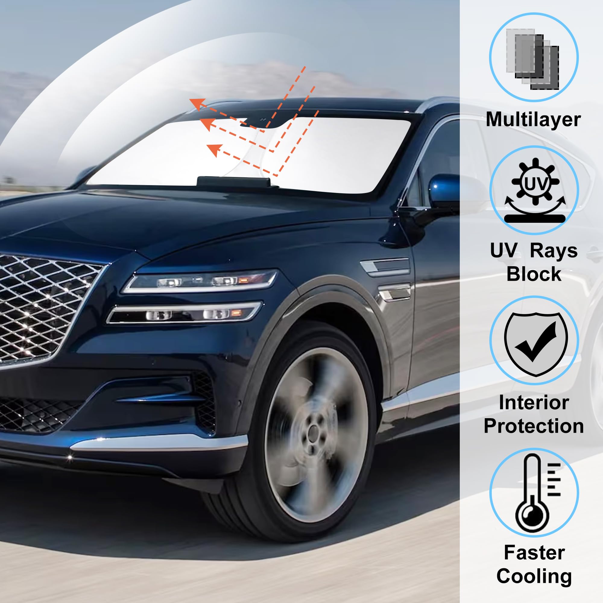 Windshield Sun Shade Custom Fit For 2021 2022 2023 2024 2025 Genesis Gv80 Accessories Foldable Sunshade Sun Blocker Protect Car