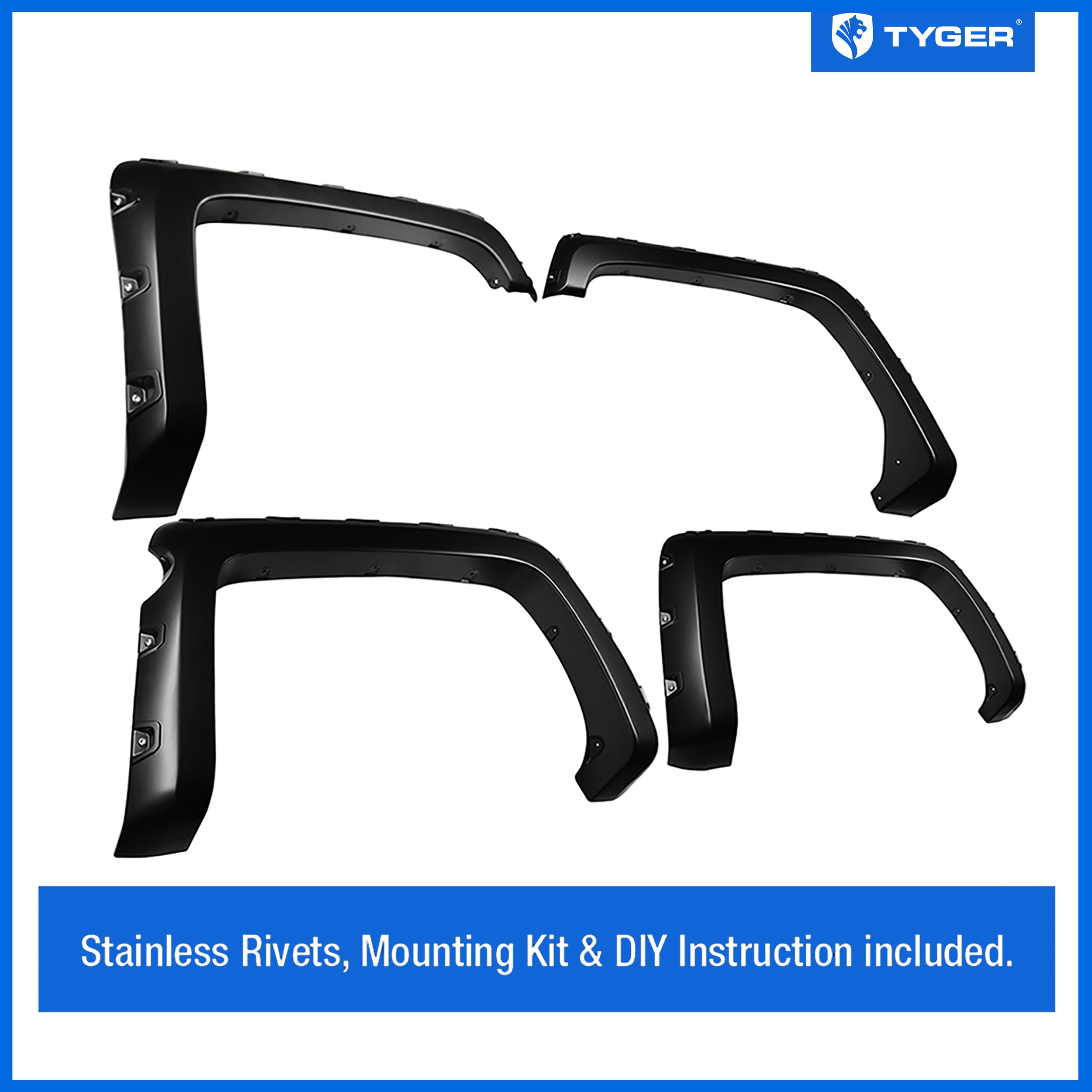 Tyger Auto Fender Flares Compatible with 2014-2018 Chevy Silverado 1500 5.8' Bed, Smooth Textured Paintable Bolt-Riveted Style 4