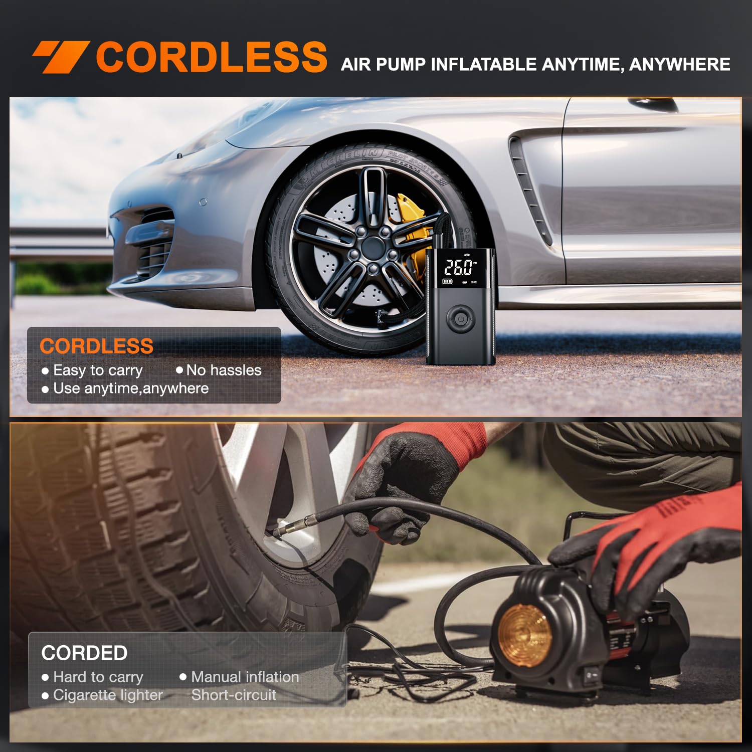 Nilight Tire Inflator Portable Air Compressor Battery Rechargeable 12Vdc 150Psi Cordless Auto Shutoff W/Digital Pressure Gauge 2