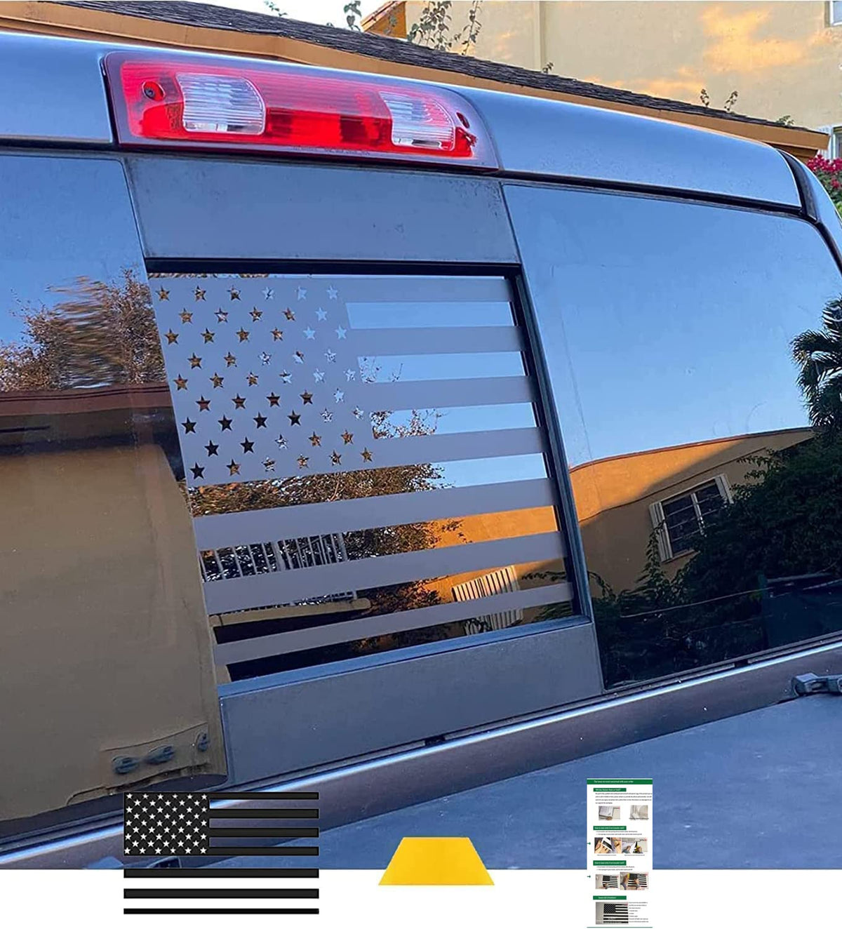 Xinghe For 2016-2023 Toyot@ Tacoma, American Flag Decals For Truck Back Sliding Window, Matte Black Usa Flag Decal For Truck Bac