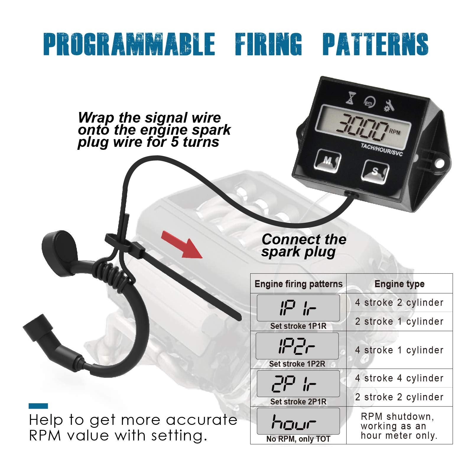 Runleader Digital Hour Meter Tachometer, Maintenance Reminder, User Shutdown, Use For Ztr Lawn Mower Tractor Generator Marine Outboard Atv Motor Snowmobile And Gas Powered Equipment (1)